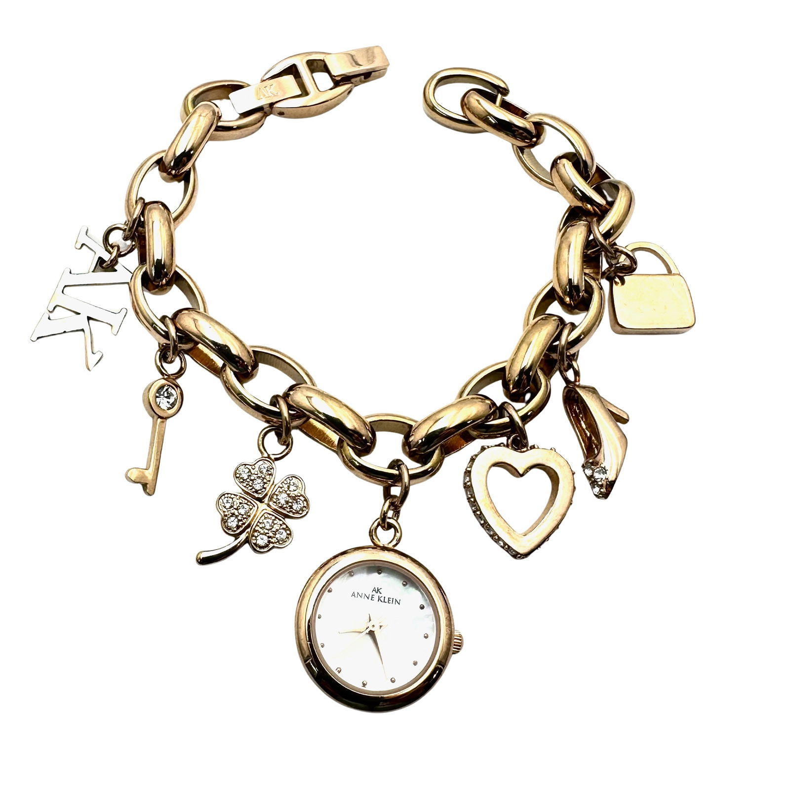 Vintage Anne Klein Rose Gold Tone Watch Charm Bracelet 7.5 Inch (1 of 2)