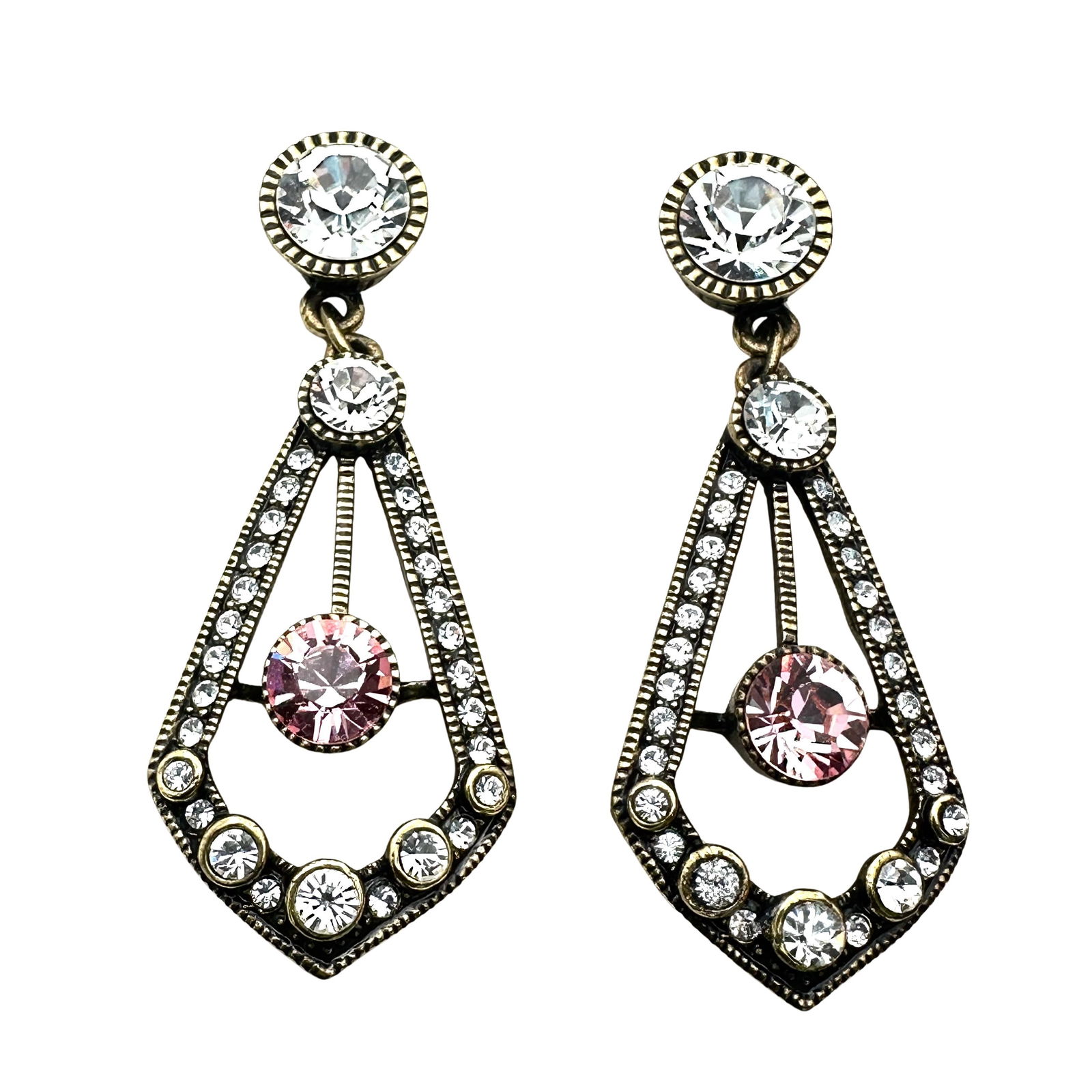 Heidi Daus Pink Clear Crystal Bronze Tone Chandelier Pierced Earrings 2 Inch: Heidi Daus Pink Clear Crystal Bronze Tone Chandelier Pierced Earrings 2 Inch