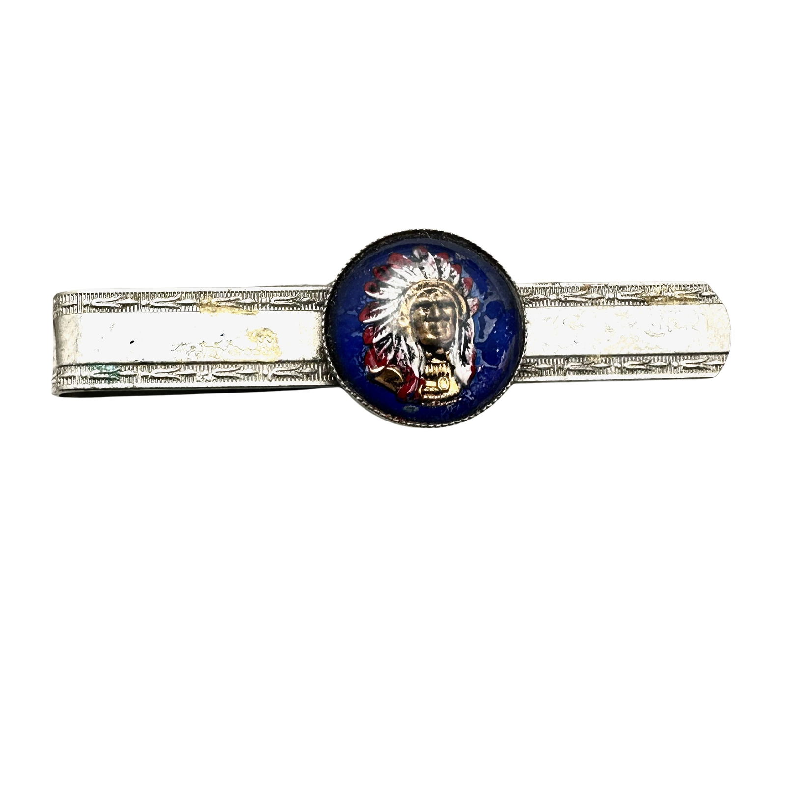 Vintage Intaglio Native American Tie Clip Silver Tone: Vintage Intaglio Native American Tie Clip Silver Tone