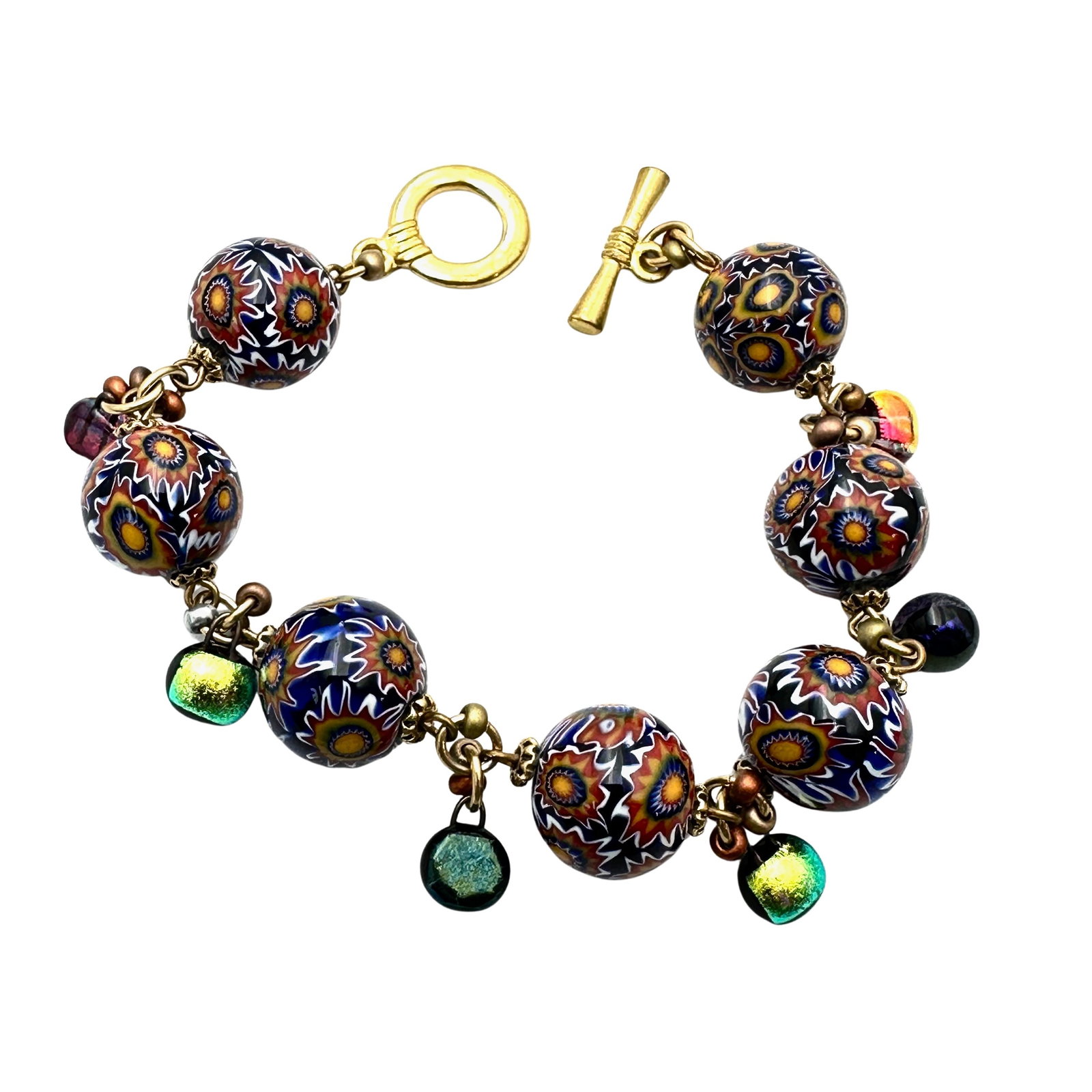 Italian Murano Glass Beads Gold Tone Toggle Bracelet 7 Inch: Italian Murano Glass Beads Gold Tone Toggle Bracelet 7 Inch