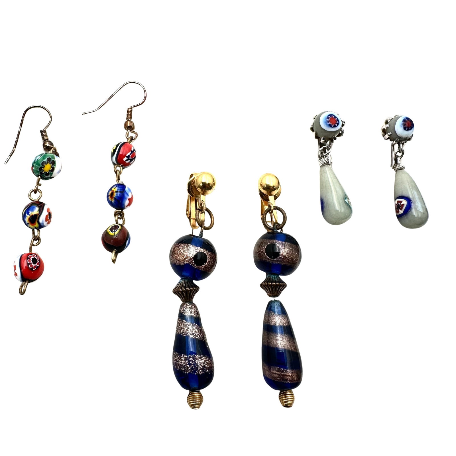 Vintage Group of Murano Glass Millefiori Art Glass Earrings: Vintage Group of Murano Glass Millefiori Art Glass Earrings