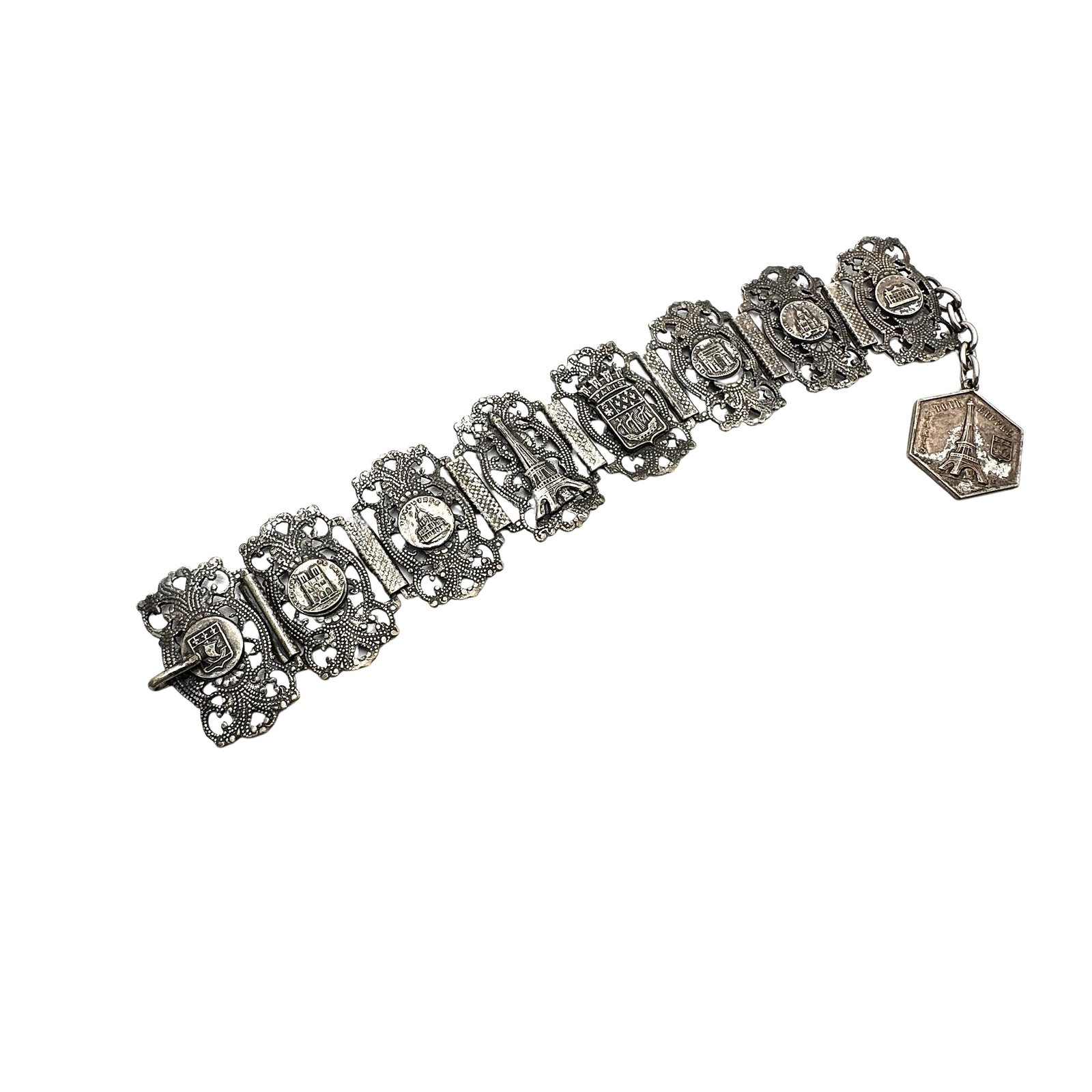 Vintage Paris Travel Souvenir Silver Tone Bracelet 7.5 Inch: Vintage Paris Travel Souvenir Silver Tone Bracelet 7.5 Inch