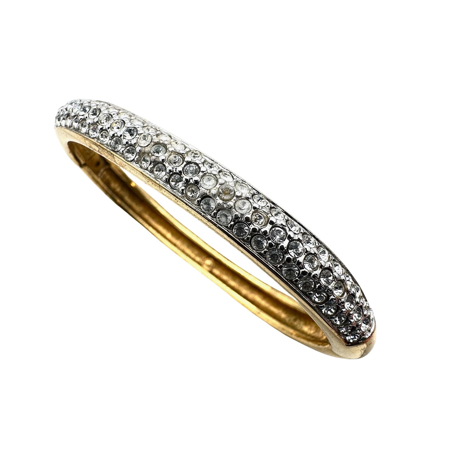 Vintage Swarovski Swan Hallmark Clear Crystal Gold Tone Bracelet 6.5 Inch Hinged Bangle (1 of 2)