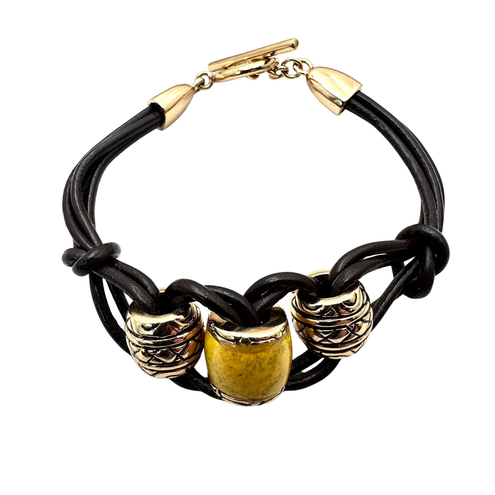 Barse Bronze Leather Yellow Gemstone Bracelet 8 Inch (1 of 2)