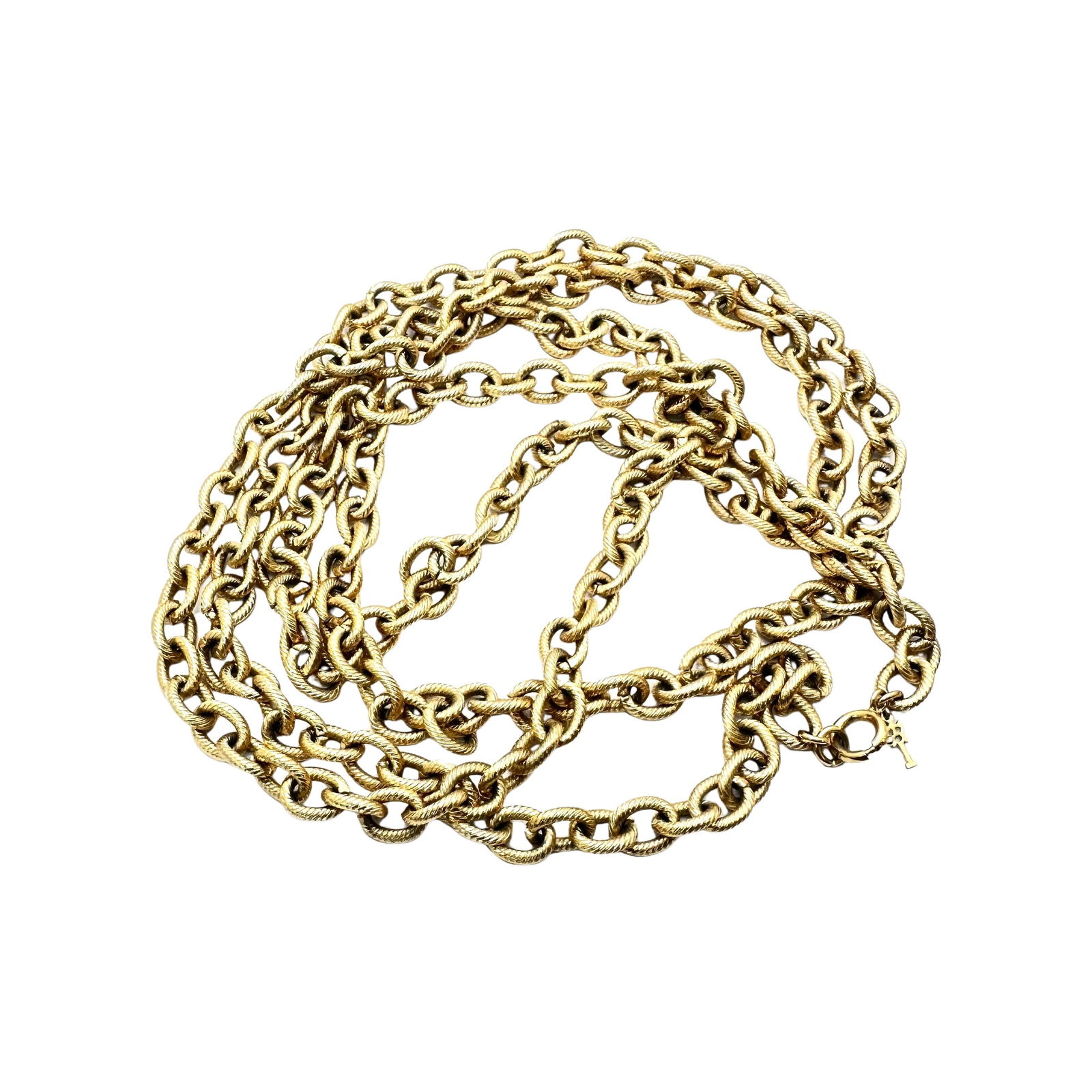 Vintage Trifari Ribbed Gold Link Chain Necklace 48 Inch Length: Vintage Trifari Ribbed Gold Link Chain Necklace 48 Inch Length