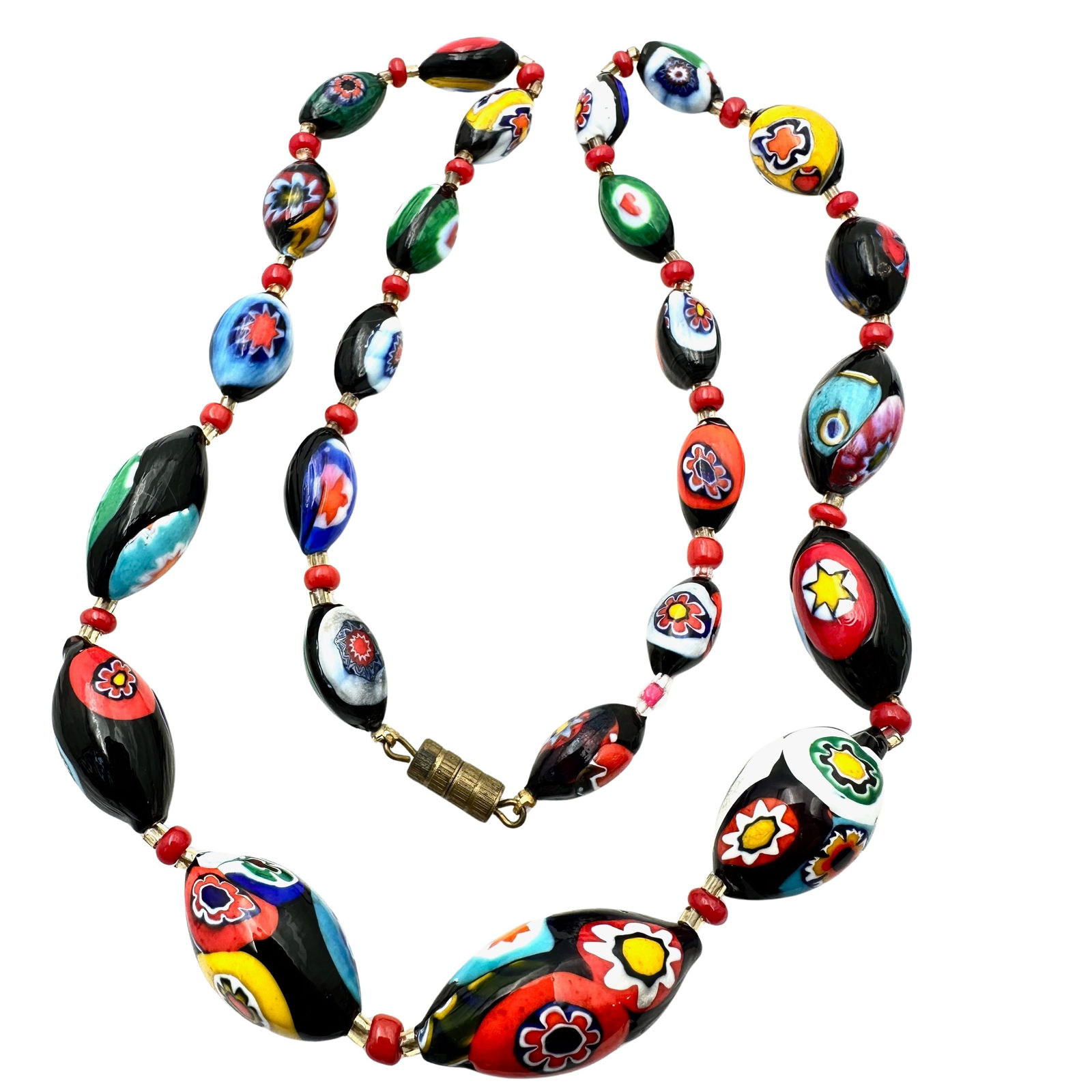 Vintage Graduated Italian Millefiori Glass Bead Necklace 22 Inch: Vintage Graduated Italian Millefiori Glass Bead Necklace 22 Inch