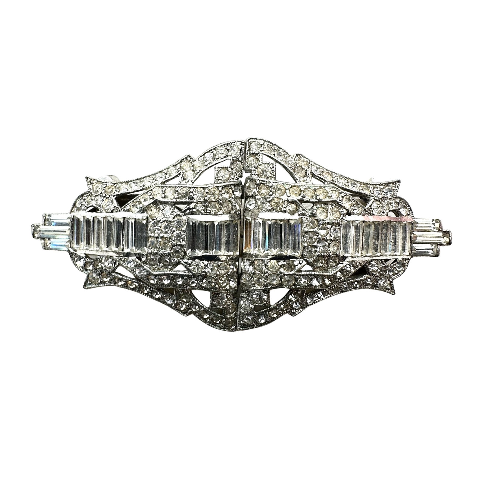 Vintage 1940s Era Clear Rhinestone Duette Pin Brooch Fur Clip Combination 3 Inches: Vintage 1940s Era Clear Rhinestone Duette Pin Brooch Fur Clip Combination 3 Inches