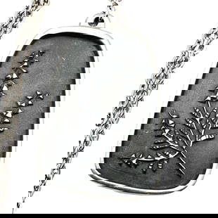 Mid Century Modern R. Landerholm Pewter Pendant Necklace 24 Inch Chain: Mid Century Modern R. Landerholm Pewter Pendant Necklace 24 Inch Chain