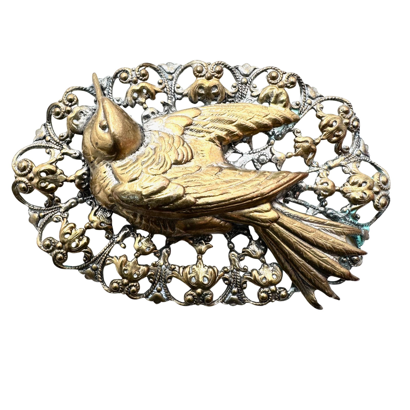 Antique Victorian Gold Tone Bird Design Brooch 3 Inch (1 of 2)