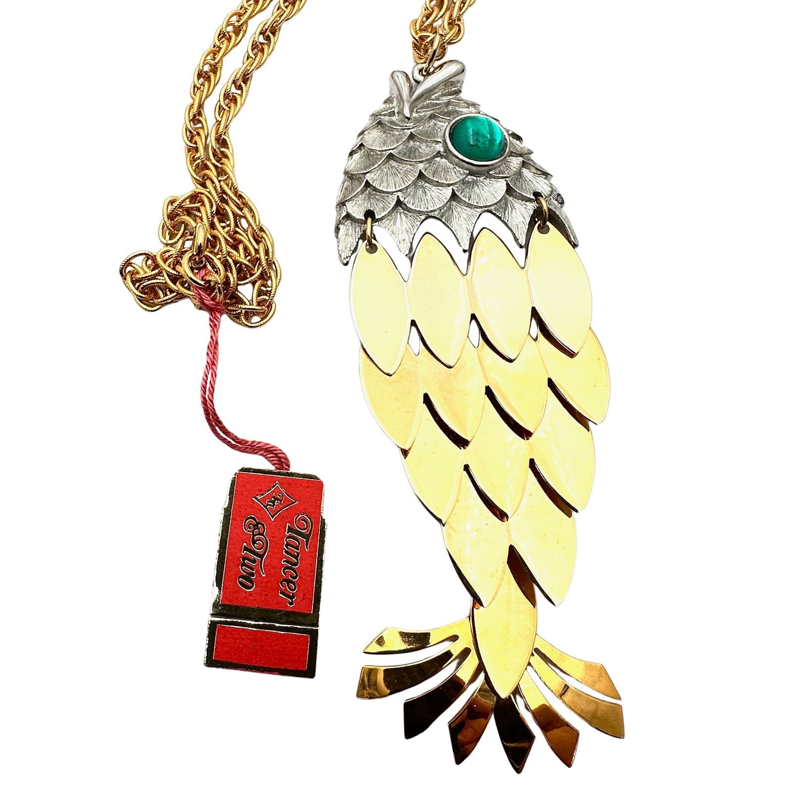 Vintage Tancer Articulated Large Fish Pendant Necklace 4 Inch Fish 18 Inch Chain Original Tag (1 of 2)