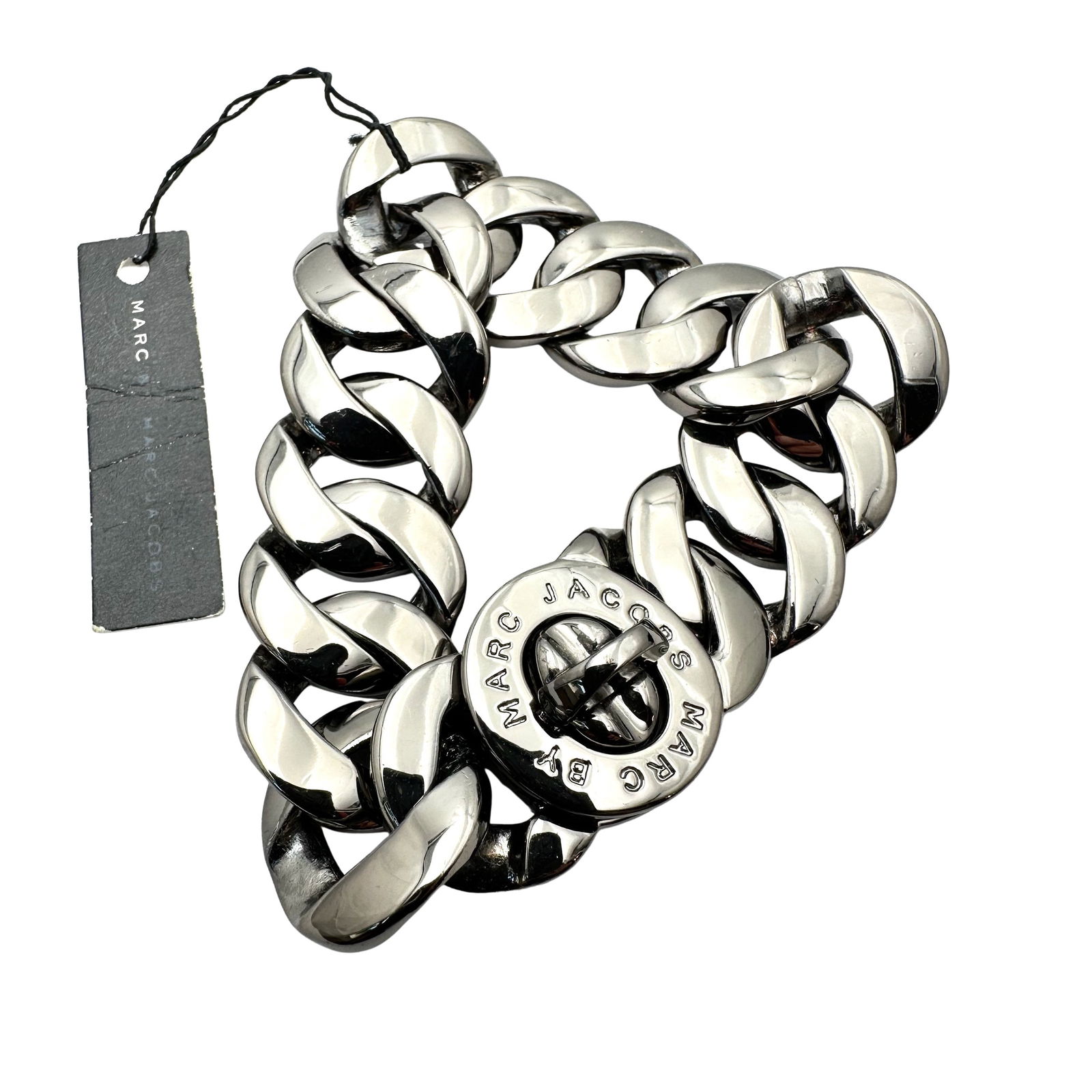 Marc Jacobs Dark Silver Gunmetal Lock Clasp Thick Chain Bracelet Original Tag  7 Inch (1 of 2)