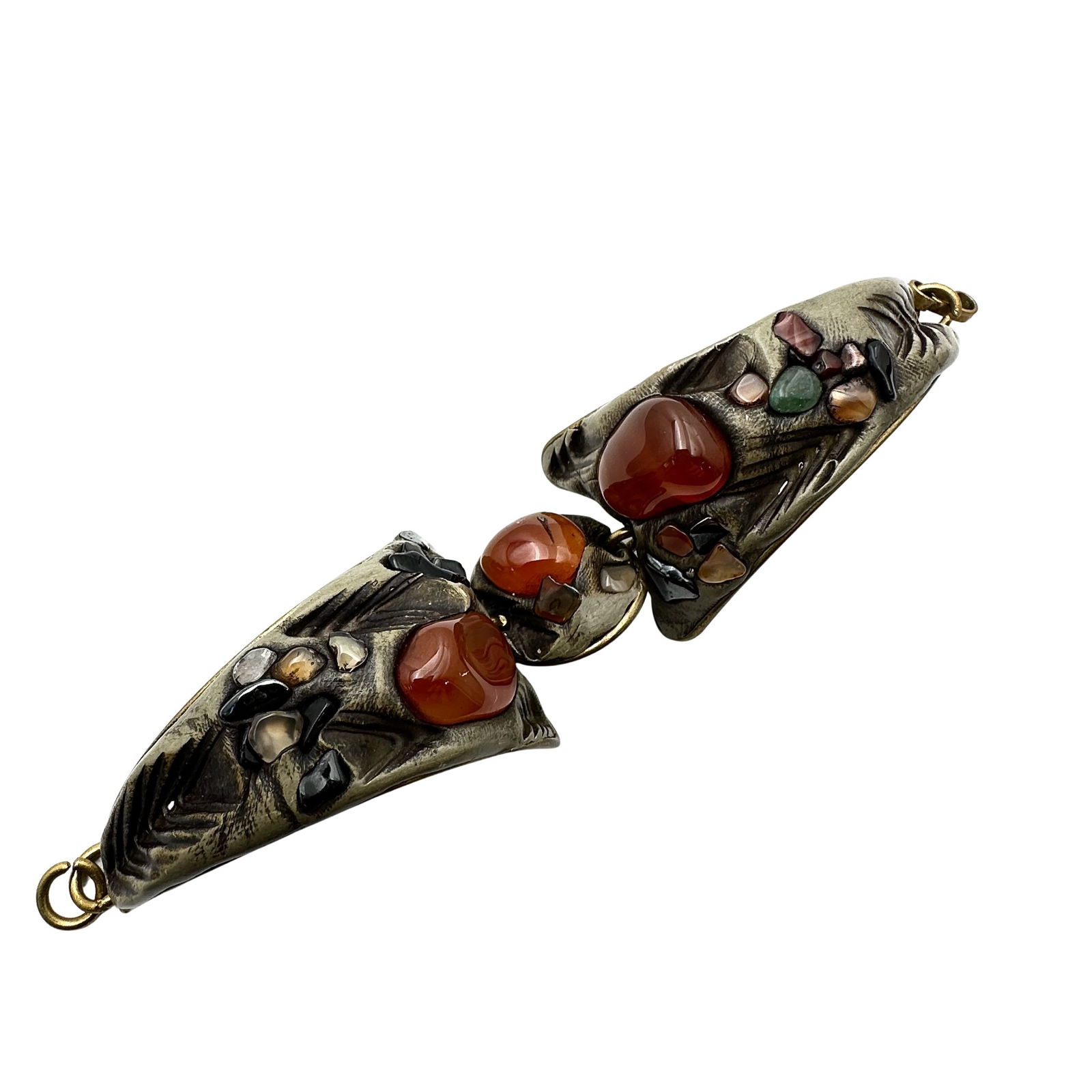 Vintage Artisan Mixed Metal Carnelian Gemstone Bracelet 7 Inch (1 of 2)