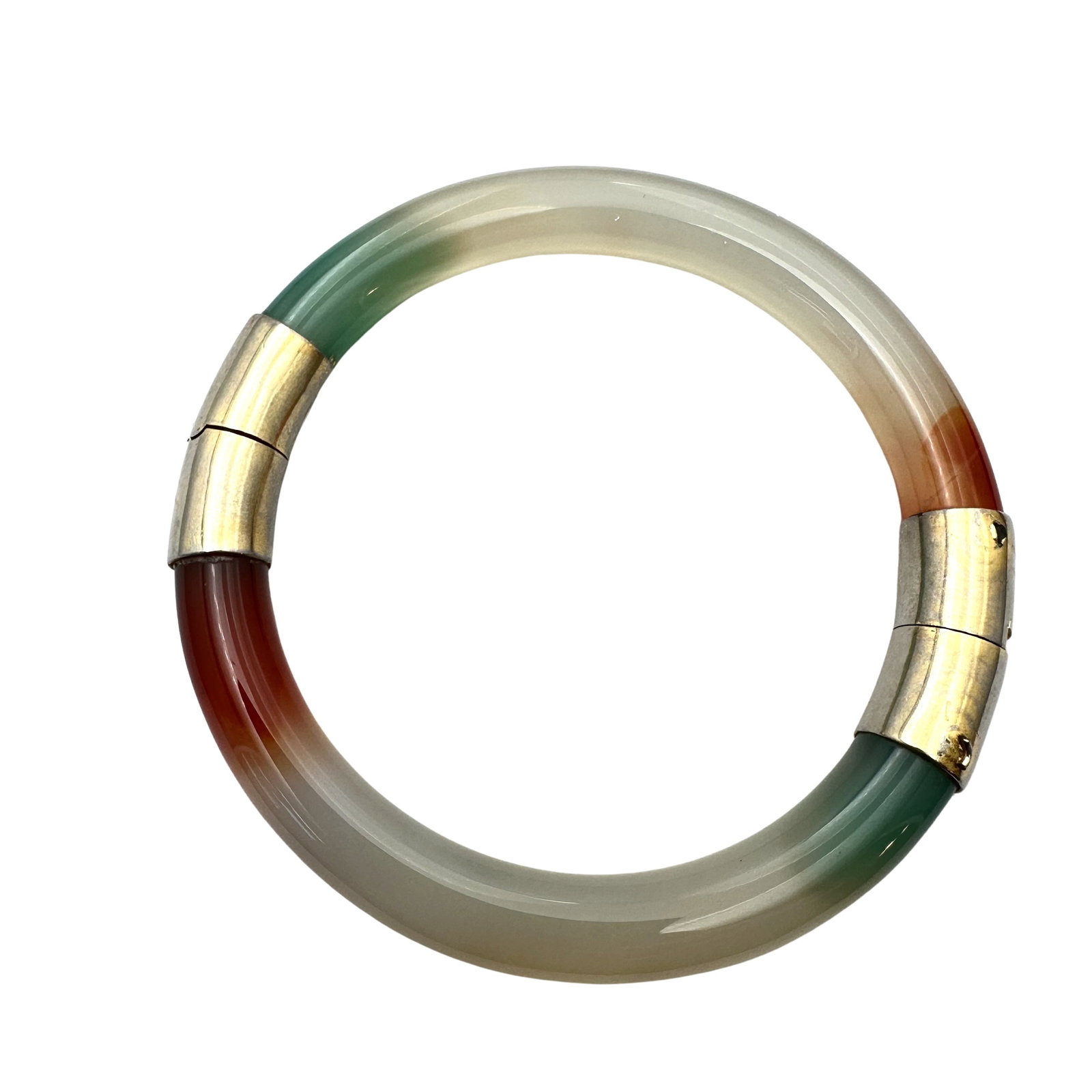 Vintage Jade Gold Vermeil Hinged Bangle Bracelet 7 Inch 33 Grams (1 of 2)