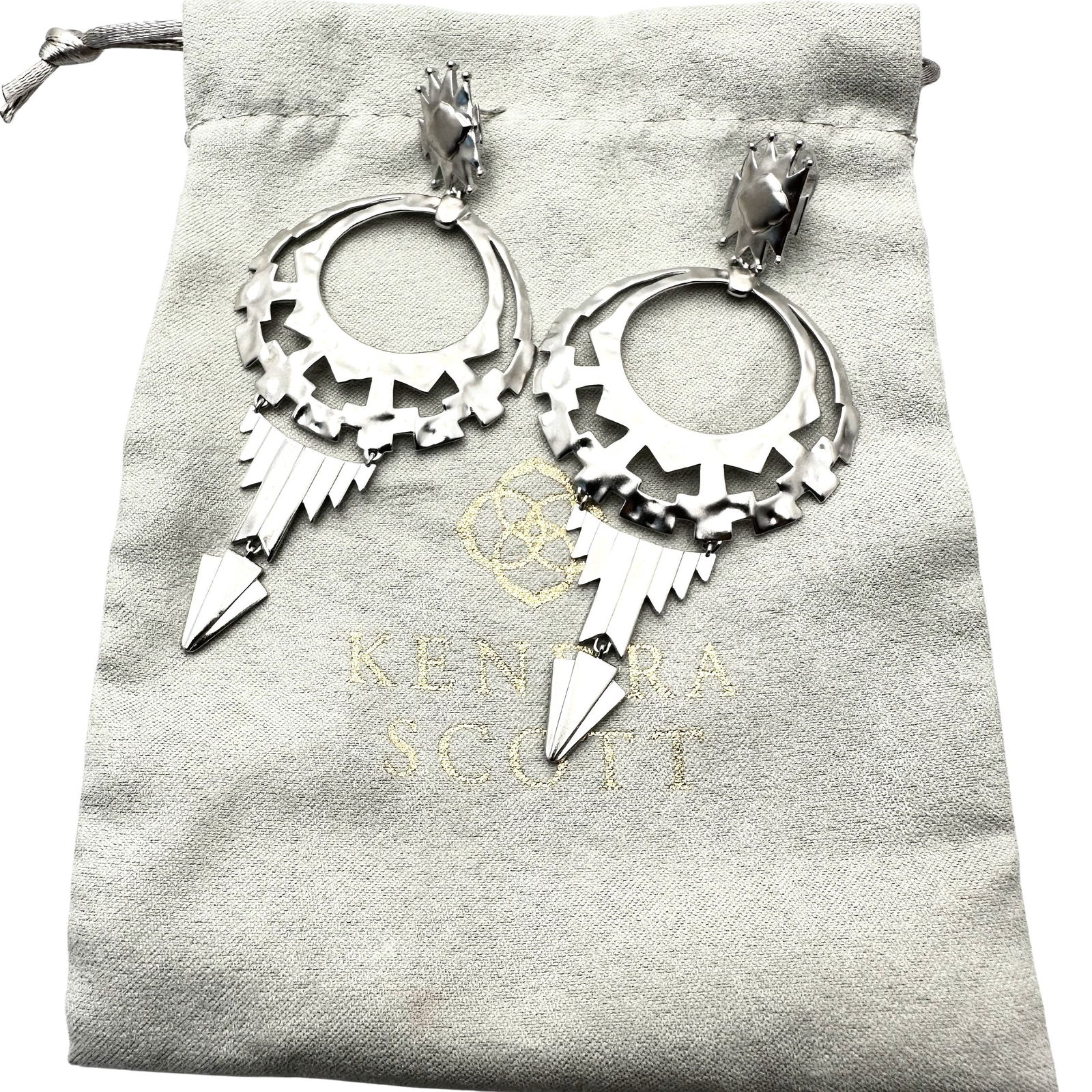 Kendra Scott Matte Silver Tone Pierced Chandelier Statement Earrings Original Pouche 3.5 Inch (1 of 2)