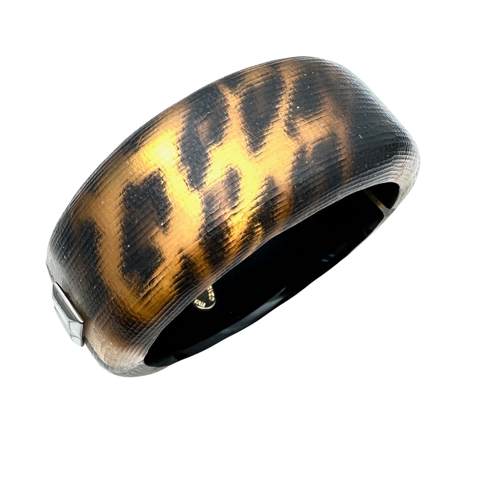 Alexis Bittar Leopard Print Gunmetal Silver Wide Hinged Bangle Bracelet 7.25 Inch (1 of 2)