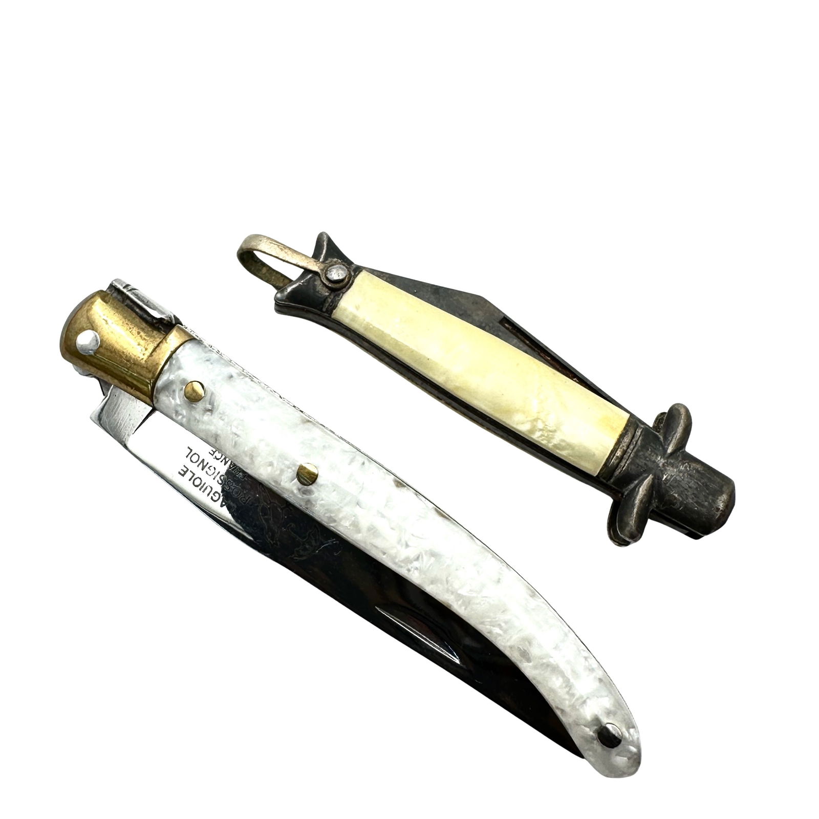 Vintage Group Two Vintage Knives Mixed Metal Laquiole Rossignol France Bug on Side (1 of 2)