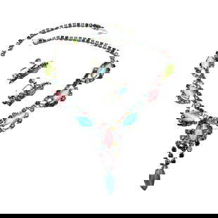 Vintage Multicolor Glass Rhinestone Silver Tone Necklace Screw Back Earrings Set: Vintage Multicolor Glass Rhinestone Silver Tone Necklace Screw Back Earrings Set