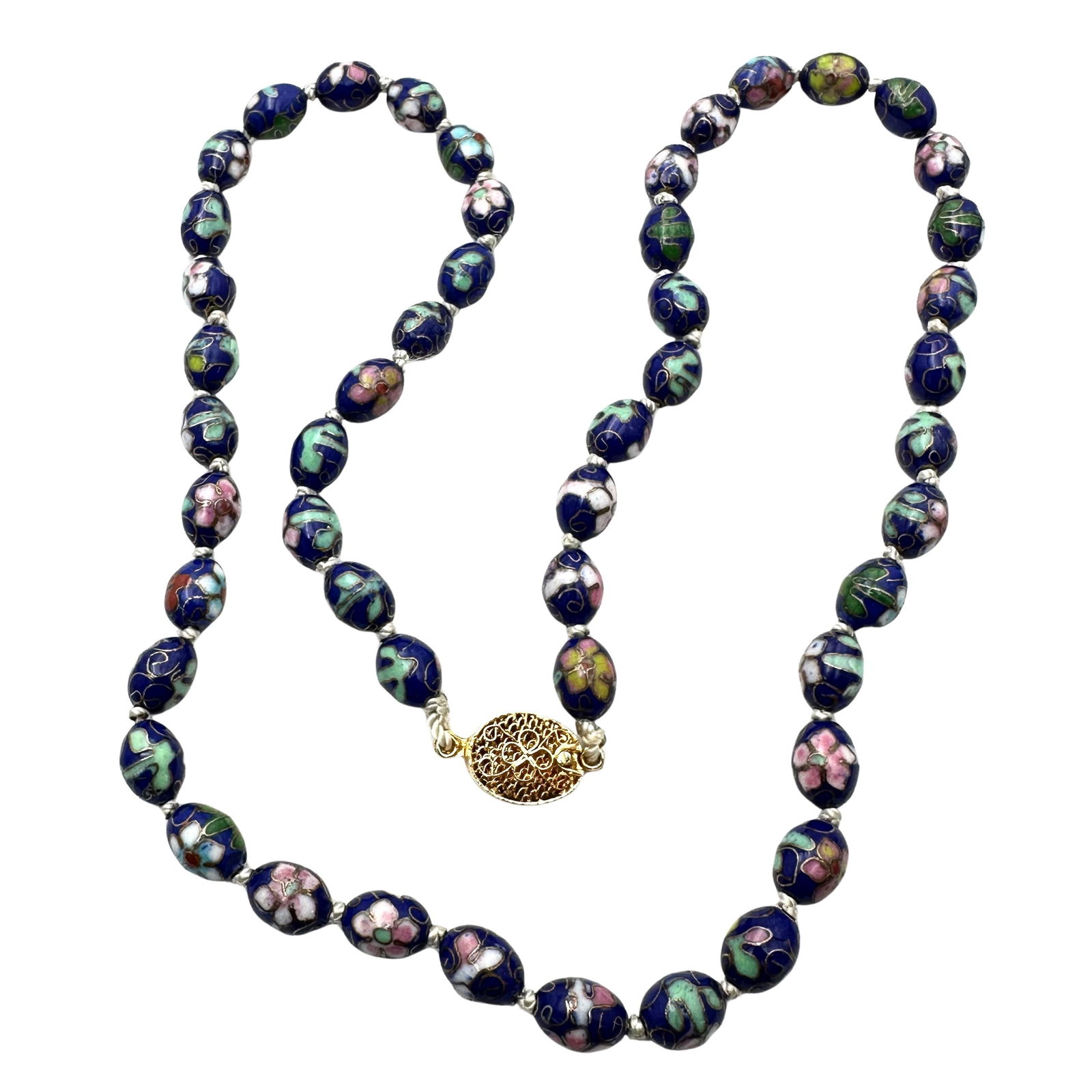 Vintage Chinese Export Cloisonne Bead 20 Inch Necklace Gold Vermeil Clasp: Vintage Chinese Export Cloisonne Bead 20 Inch Necklace Gold Vermeil Clasp