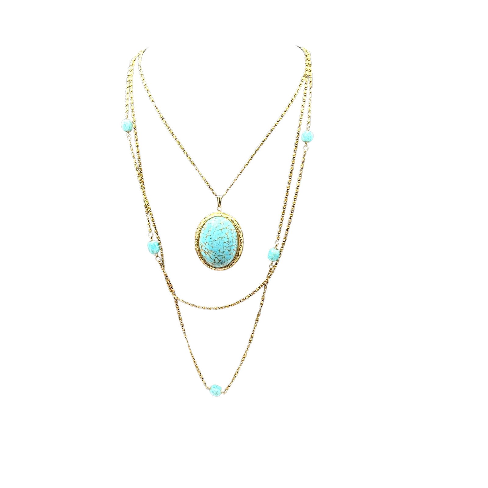 Vintage Goldette Blue Speckled Czech Glass Picture Locket Pendant Gold Tone 20 Inch Necklace: Vintage Goldette Blue Speckled Czech Glass Picture Locket Pendant Gold Tone 20 Inch Necklace