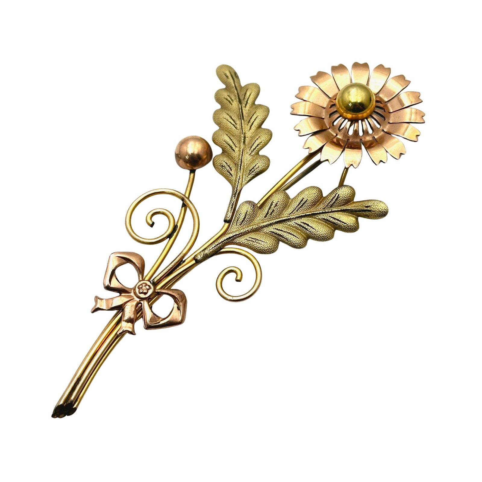 Vintage 1940s Era Van Dell 12K Two Tone Gold Filled Flower Brooch Pin 4 Inch (1 of 2)