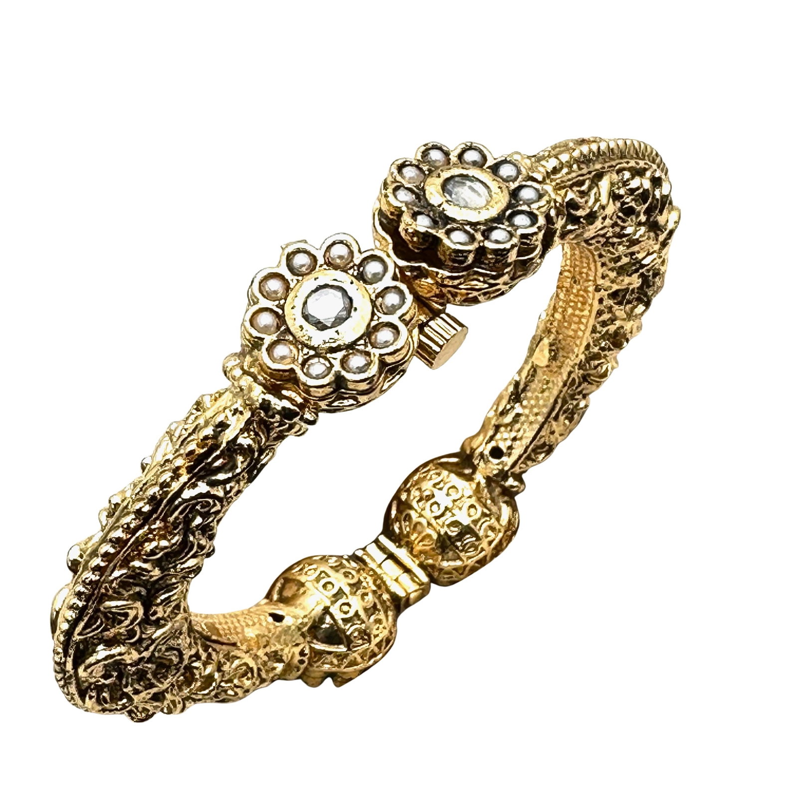 Vintage Ethnic Gold Tone Bracelet Petite Size 6 Hinged Bangle: Vintage Ethnic Gold Tone Bracelet Petite Size 6 Hinged Bangle