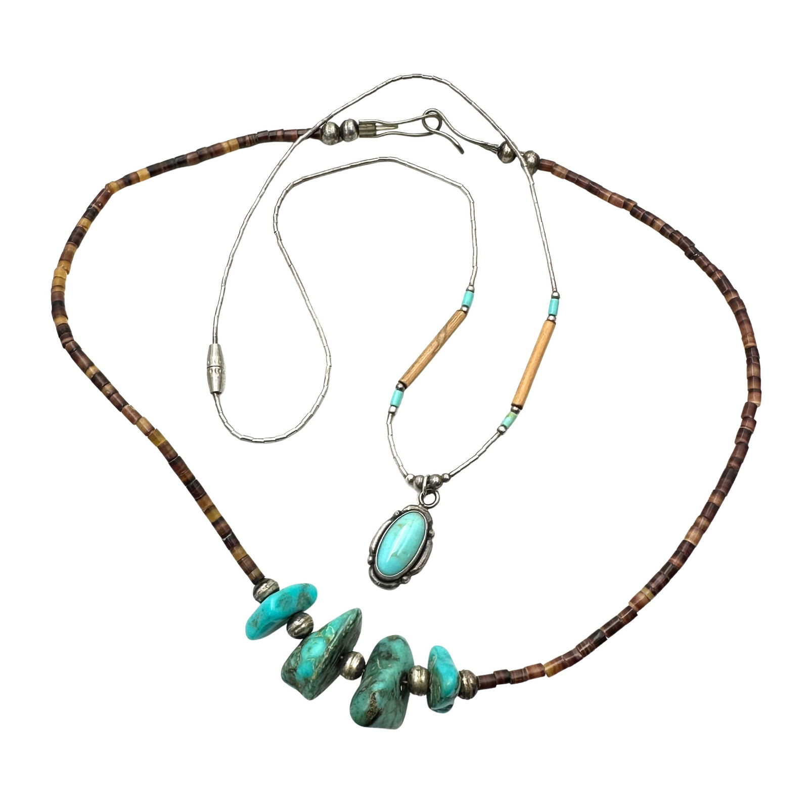 Vintage Group of 2 Turquoise Necklace American Southwest Mixed Metals: Vintage Group of 2 Turquoise Necklace American Southwest Mixed Metals