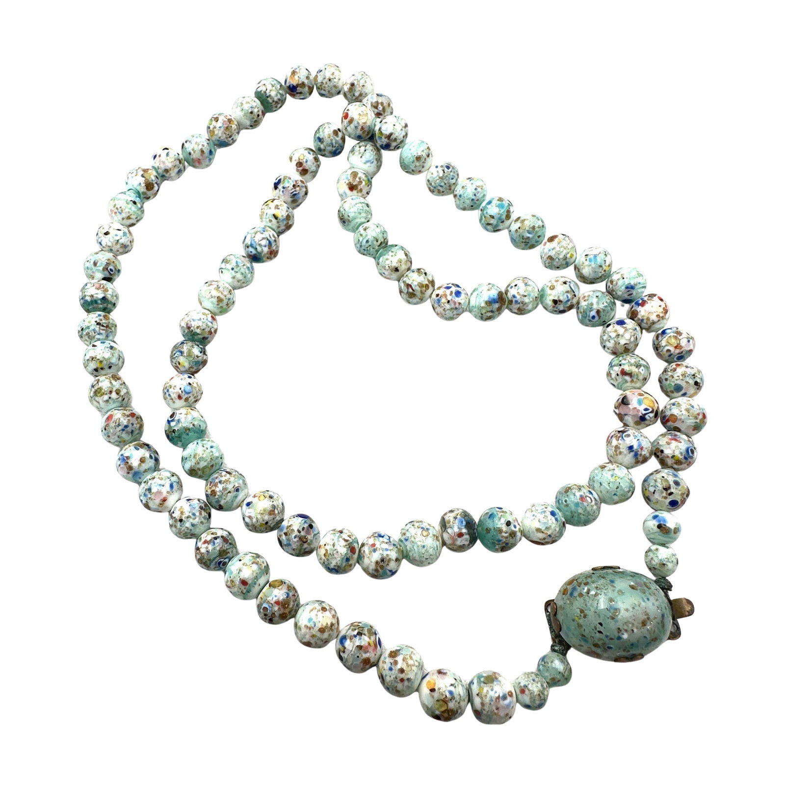 Vintage Speckled Art Glass Bead Necklace 25 Inch Multicolor: Vintage Speckled Art Glass Bead Necklace 25 Inch Multicolor