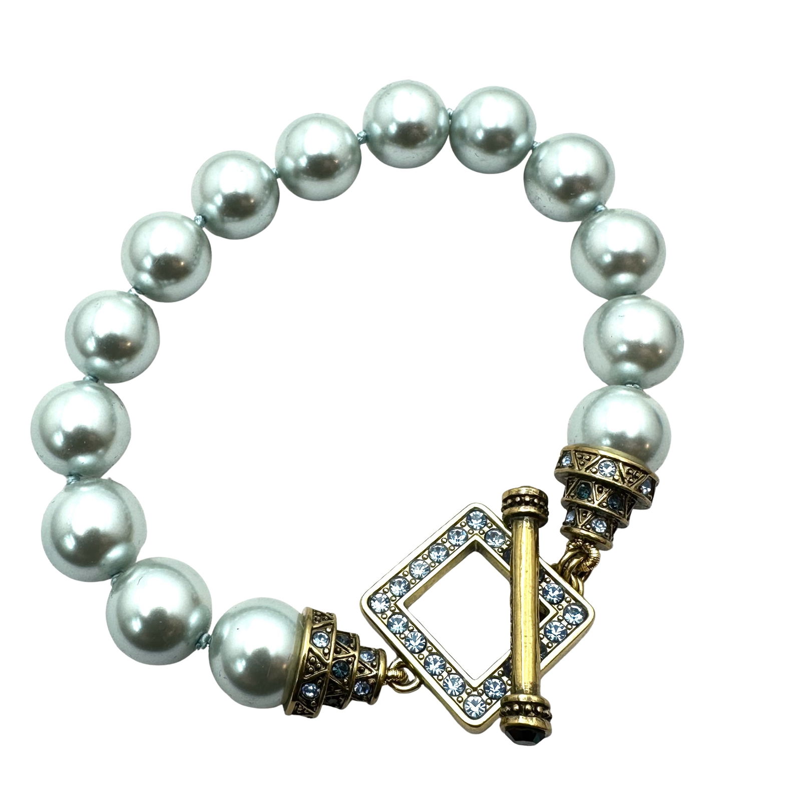 Heidi Daus Light Blue Faux Glass Pearl Crystal Toggle Clasp Bracelet 8 Inch (1 of 2)