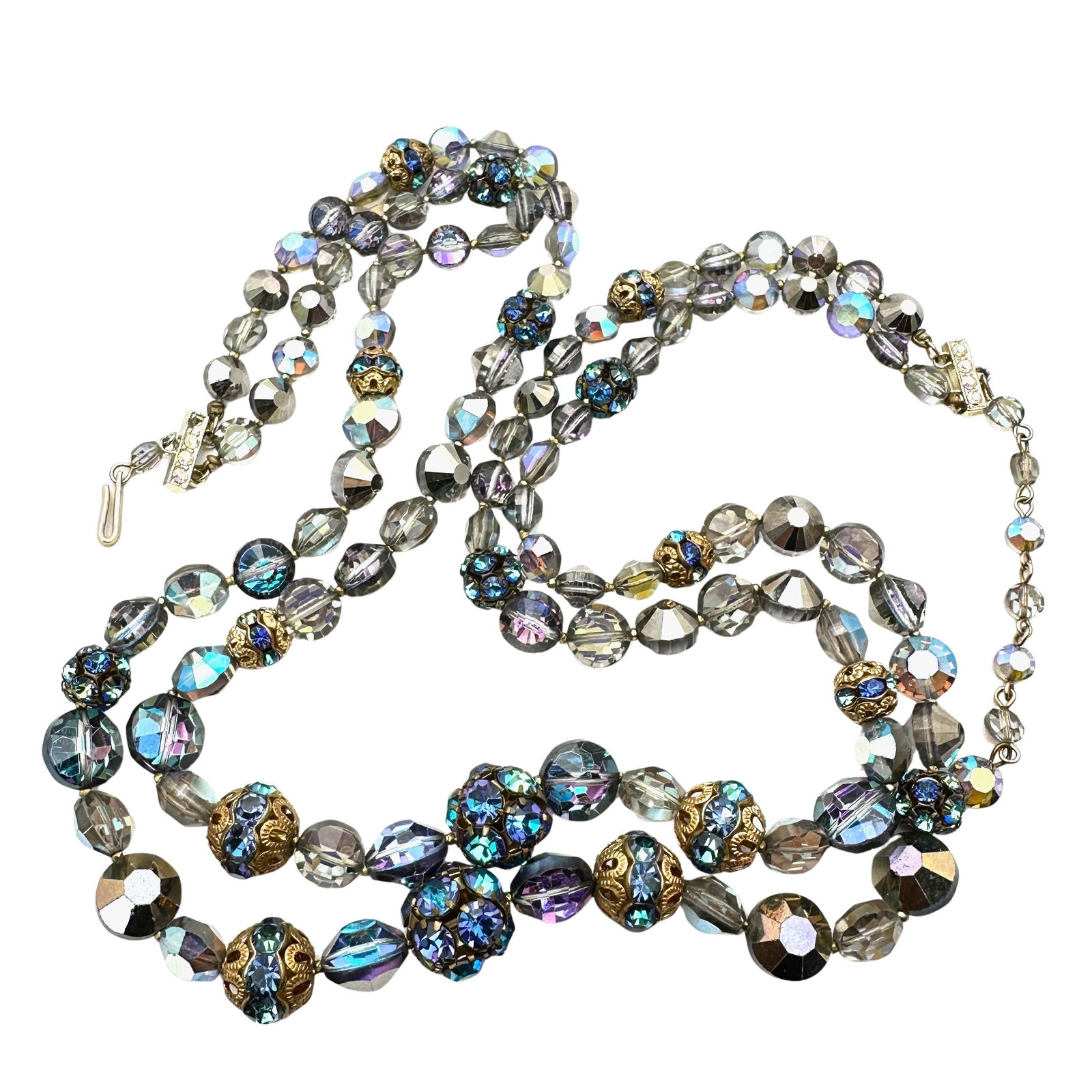 Vintage Stunning Colors Aurora Borealis Crystal Necklace 22 Inch Length Double Strand: Vintage Stunning Colors Aurora Borealis Crystal Necklace 22 Inch Length Double Strand