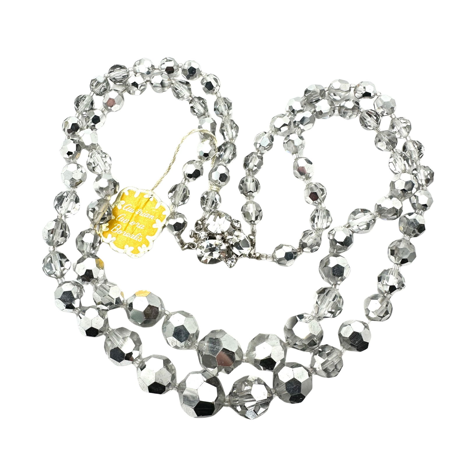 Vintage Austrian Aurora Borealis Crystal Necklace Rhinestone Clasp Original Tag Attached (1 of 2)