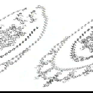 Vintage Kramer Clear Glass Rhinestone Silver Tone Necklace Bracelet Brooch Pin Earrings Set: Vintage Kramer Clear Glass Rhinestone Silver Tone Necklace Bracelet Brooch Pin Earrings Set