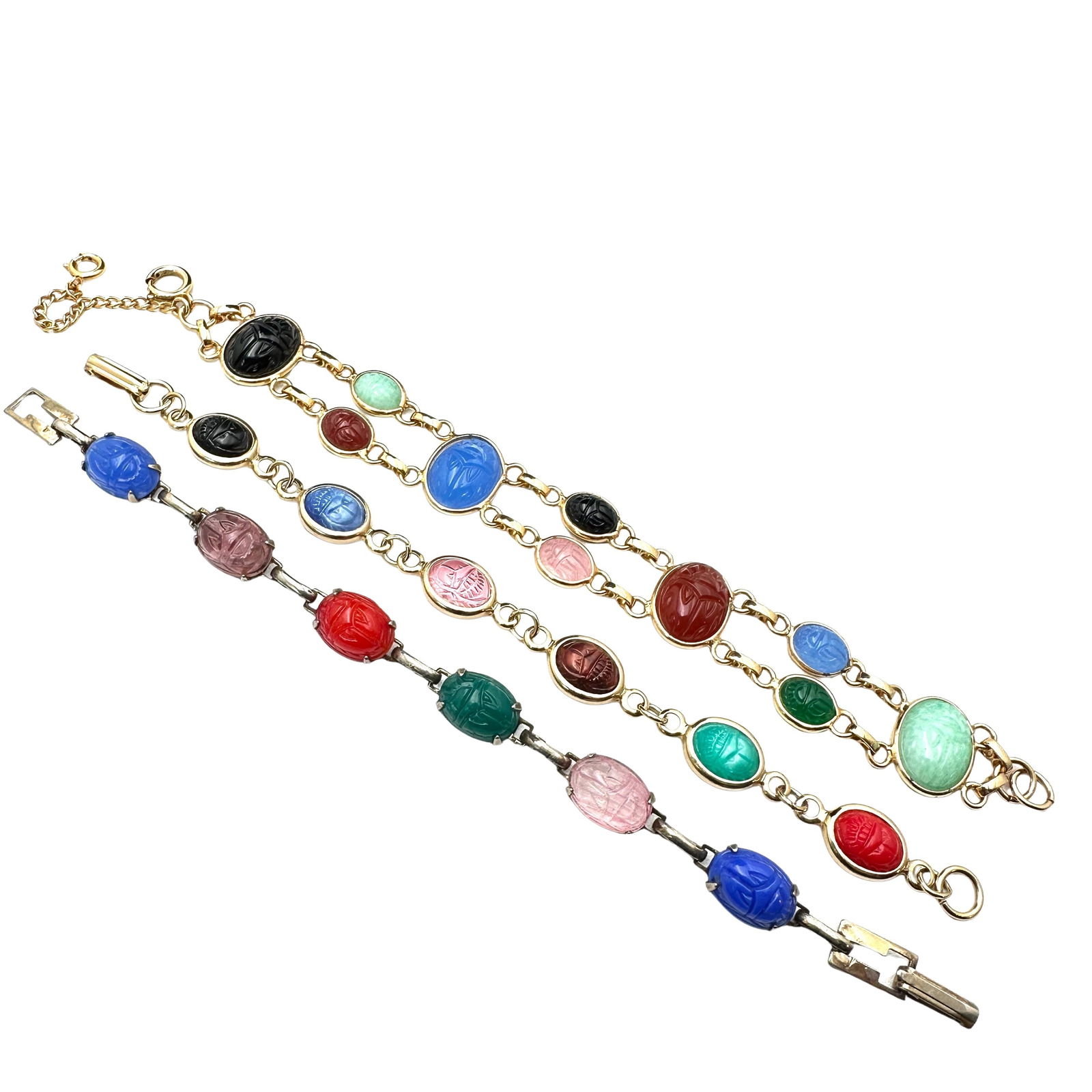 Vintage Grouping of Gemstone Scarab Bracelets (1 of 2)