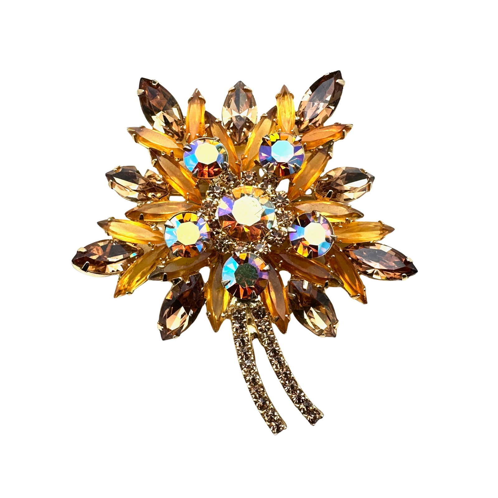 Vintage Juliana Amber Orange Color Glass Rhinestone Gold Tone Brooch 3 Inch (1 of 2)