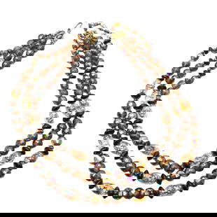 Vintage Hobe Glass Aurora Borealis Bead Three Strand Wire Strung Necklace 16 Inch: Vintage Hobe Glass Aurora Borealis Bead Three Strand Wire Strung Necklace 16 Inch