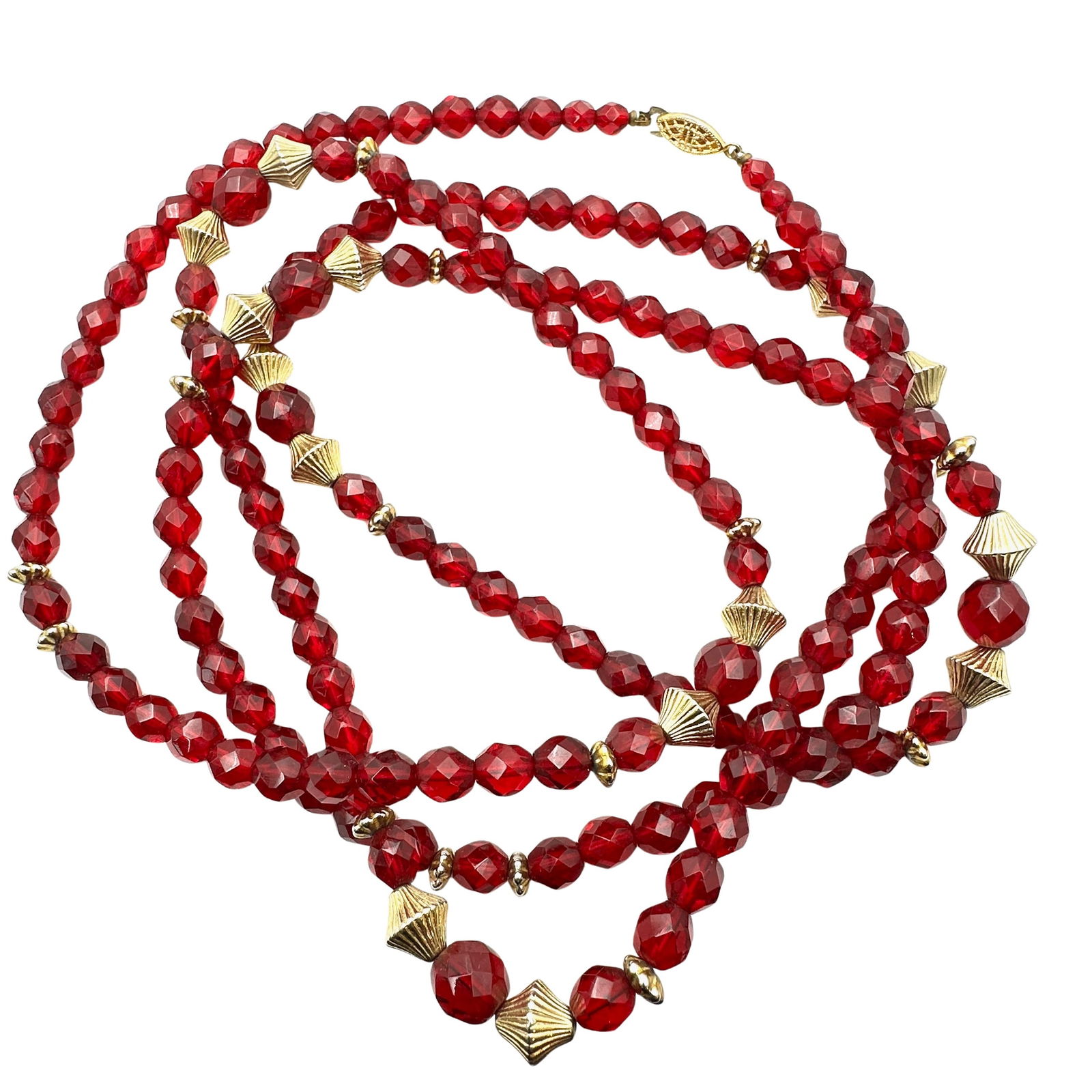 Vintage Flapper Dark Red Glass Bead Gold Tone 48 Inch Length Necklace: Vintage Flapper Dark Red Glass Bead Gold Tone 48 Inch Length Necklace