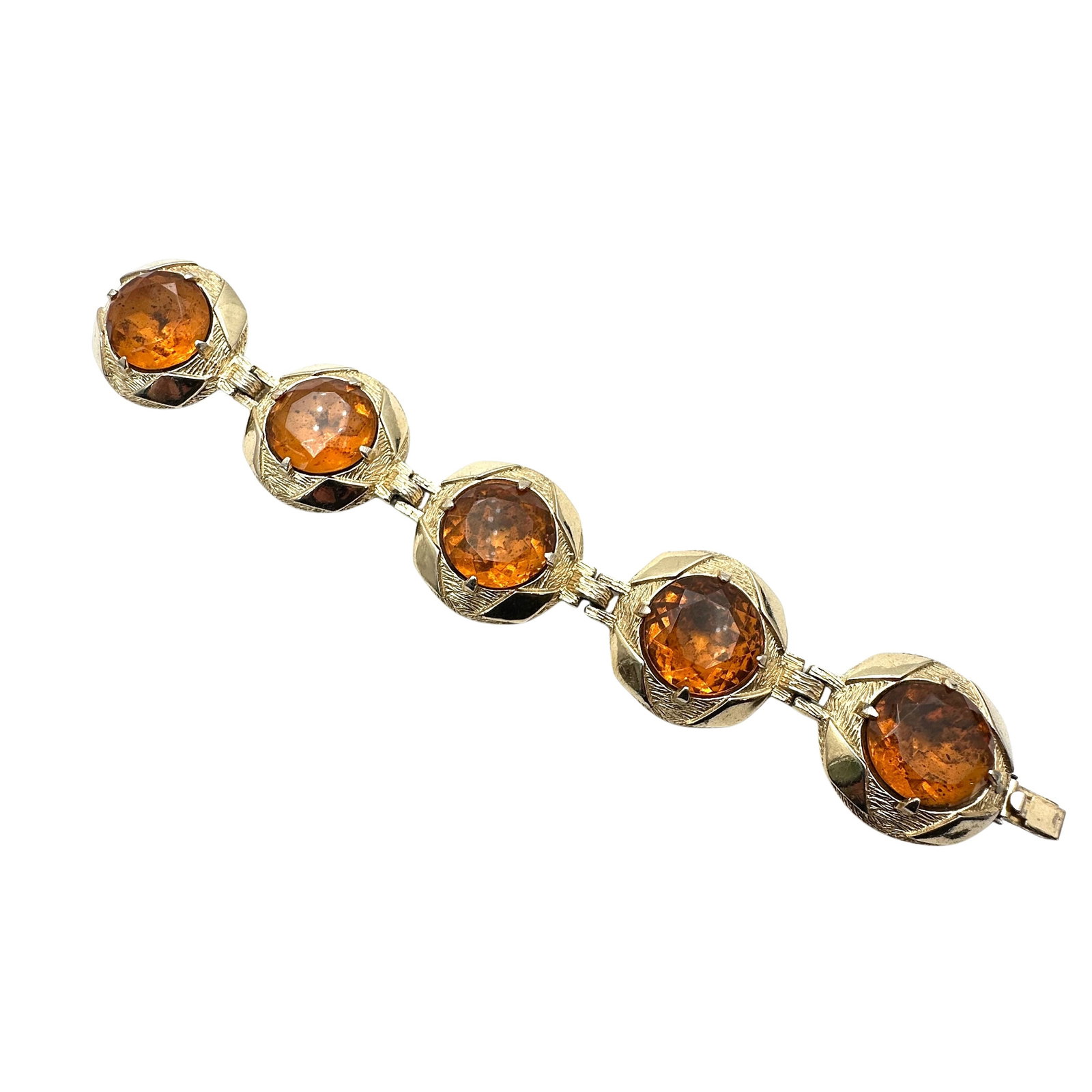 Vintage Bobley Orange Glass Rhinestone Gold Tone Bracelet 7 Inch: Vintage Bobley Orange Glass Rhinestone Gold Tone Bracelet 7 Inch