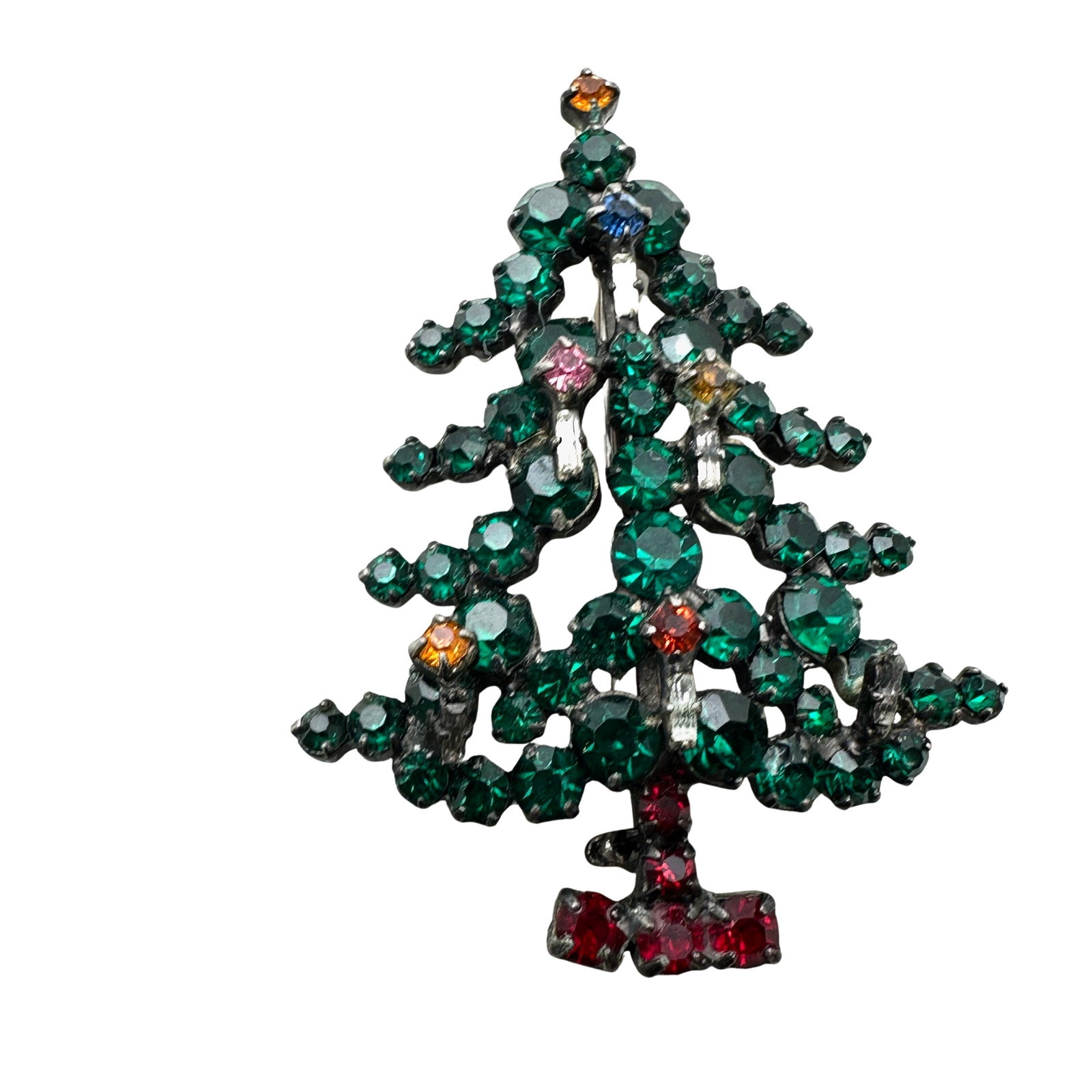 Vintage Made in Austria Rhinestone Christmas Tree With Candles Japanned Metal 2.5 Inch: Vintage Made in Austria Rhinestone Christmas Tree With Candles Japanned Metal 2.5 Inch