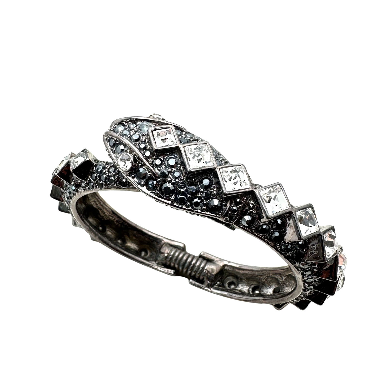 Vintage Kenneth Jay Lane Gunmetal Clear Rhinestone Snake Bracelet 7 Inch (1 of 2)