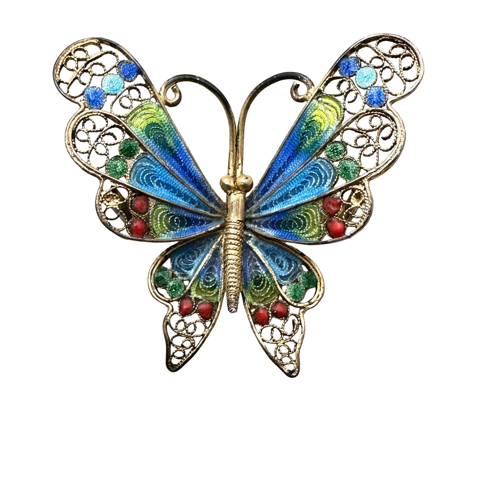 Vintage gold Vermeil Multicolor Enamel Filigree Butterfly Brooch Pin 1.5 Inch: Vintage gold Vermeil Multicolor Enamel Filigree Butterfly Brooch Pin 1.5 Inch