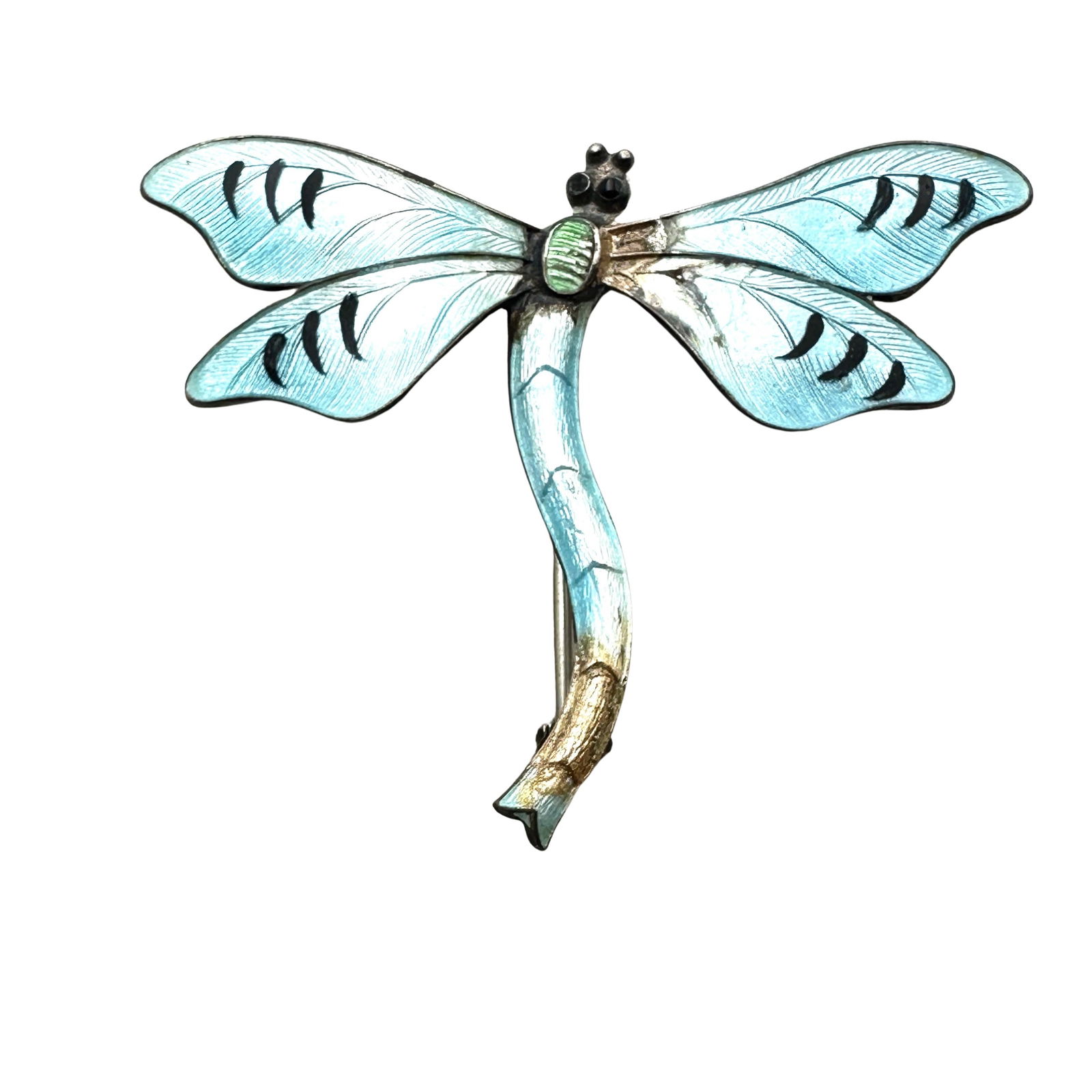 Vintage Numbered Enamel Sterling Silver Dragon Fly Brooch Pin 1.75 Inch Some Wear to Enamel (1 of 2)