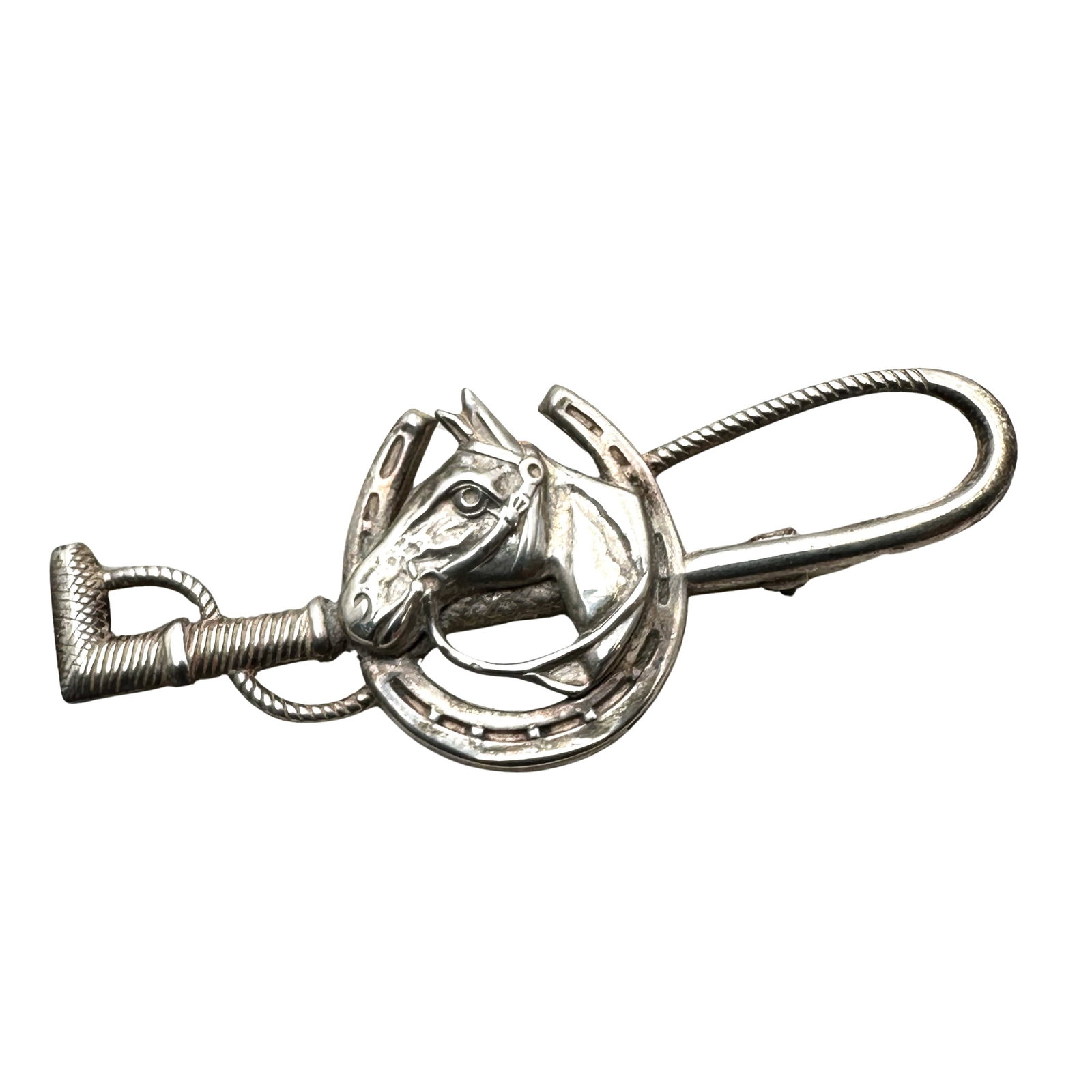Vintage Sterling silver Equestrian Brooch Pin Horse Shoe 3 Inch 6 Grams: Vintage Sterling silver Equestrian Brooch Pin Horse Shoe 3 Inch 6 Grams