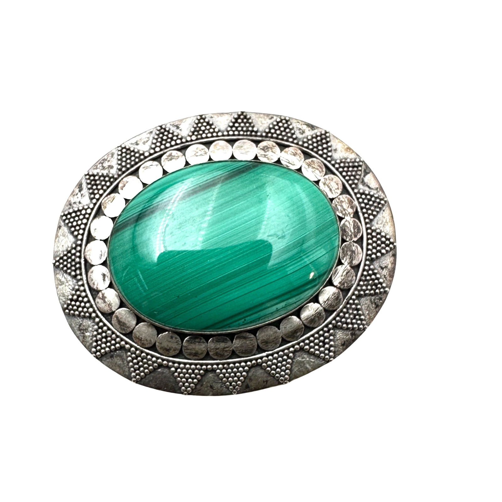Vintage Sterling Silver Green Malachite Gemstone Brooch Pin 1.75 Inch 15 Grams: Vintage Sterling Silver Green Malachite Gemstone Brooch Pin 1.75 Inch 15 Grams