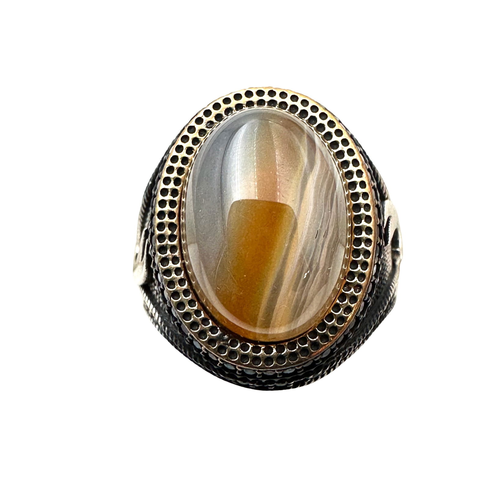 Striped Agate Black Spinel Large Sterling Silver Ring Size 11.5 Weight 17 Grams (1 of 2)