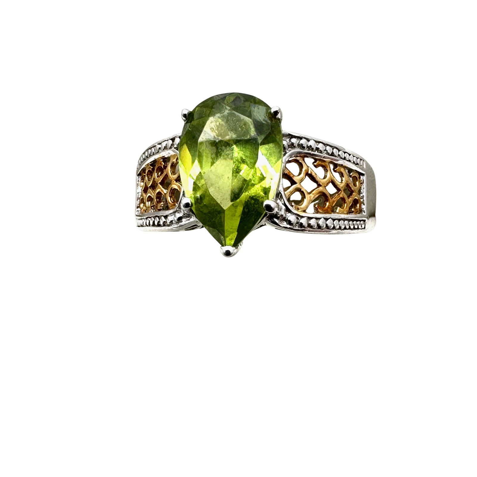 Sterling Silver Green Gemstone Ring Size 10 (1 of 2)