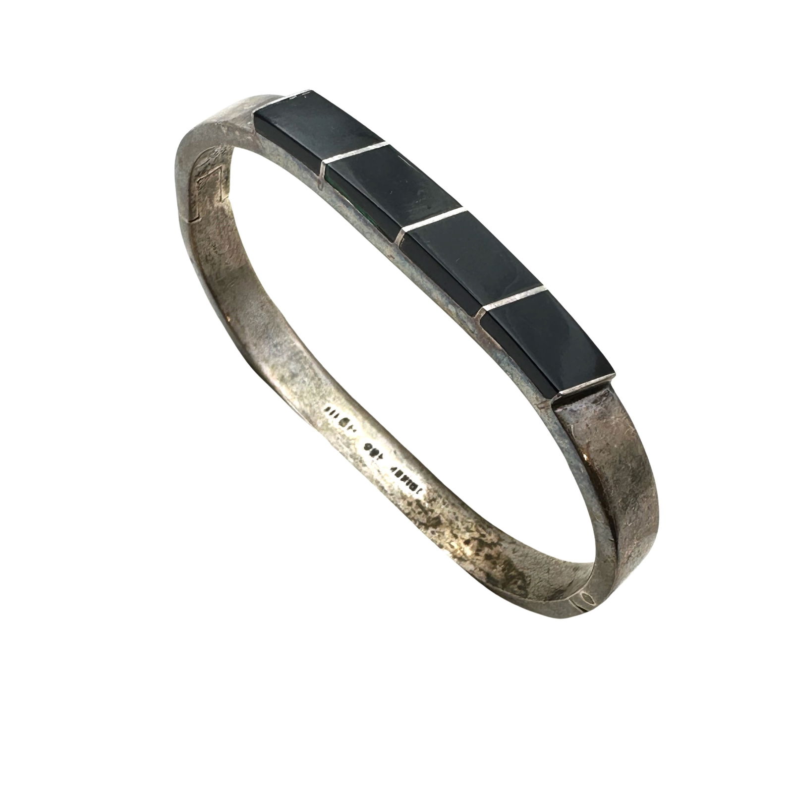 Vintage Mexico Black Onyx Sterling Silver Hinged Cuff Bracelet 7 Inch Weight 42 Grams (1 of 2)