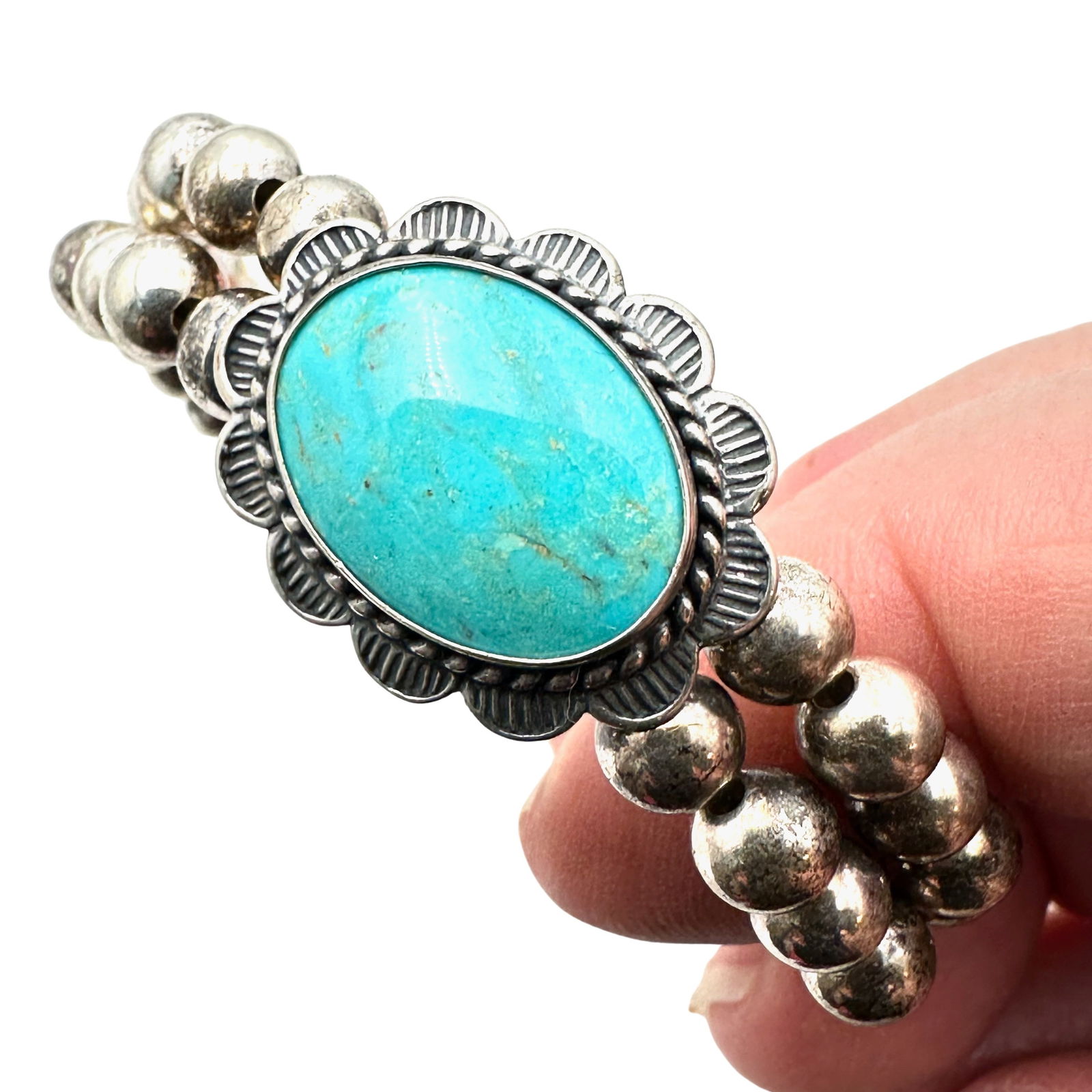 Carolyn Pollack Relios Sterling Silver Bead Turquoise Adjustable Size Cuff Bracelet 17 Grams (1 of 2)