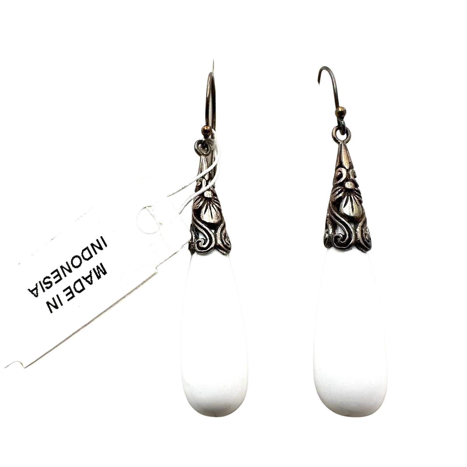 Indonesian Designer Merav White Gemstone Sterling Silver Chandelier Earrings Pierced 2 Inch Original: Indonesian Designer Merav White Gemstone Sterling Silver Chandelier Earrings Pierced 2 Inch Original Tag