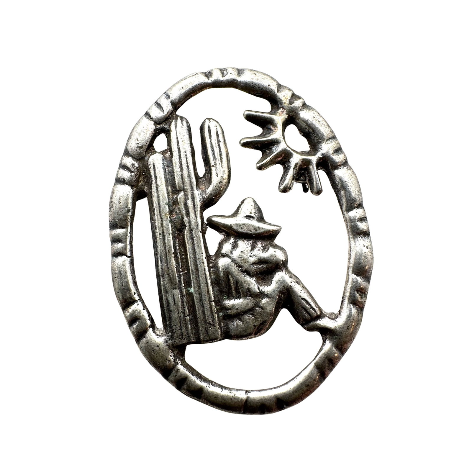 Vintage Hecho En Mexico Sterling Silver Brooch Pin 1.75 Inch Cactus Man in Sombrero 1.5 Inch 7 Grams (1 of 2)