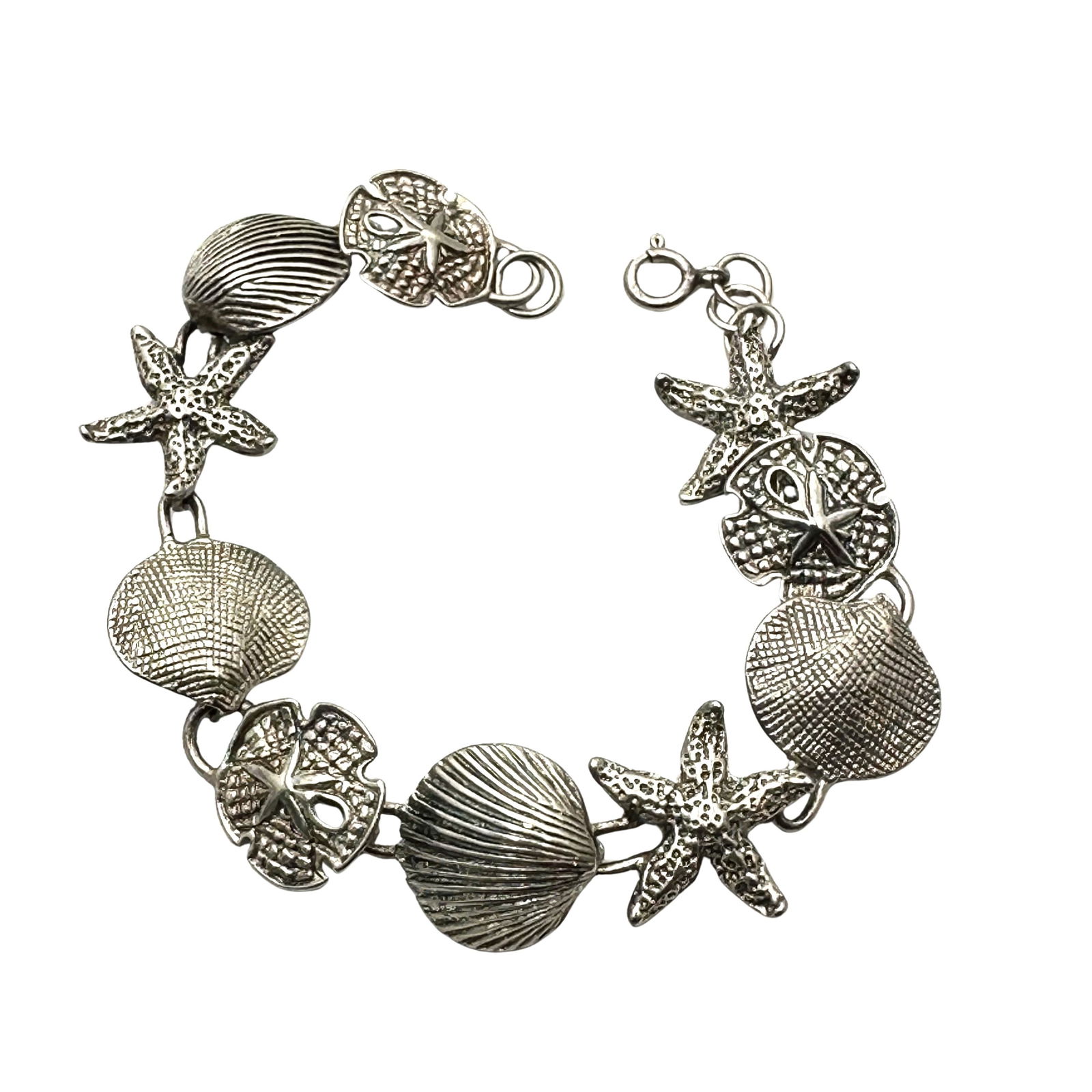 Shell Sand Dollar Star Fish Sterling Silver Bracelet 7 Inch 14 Grams (1 of 2)