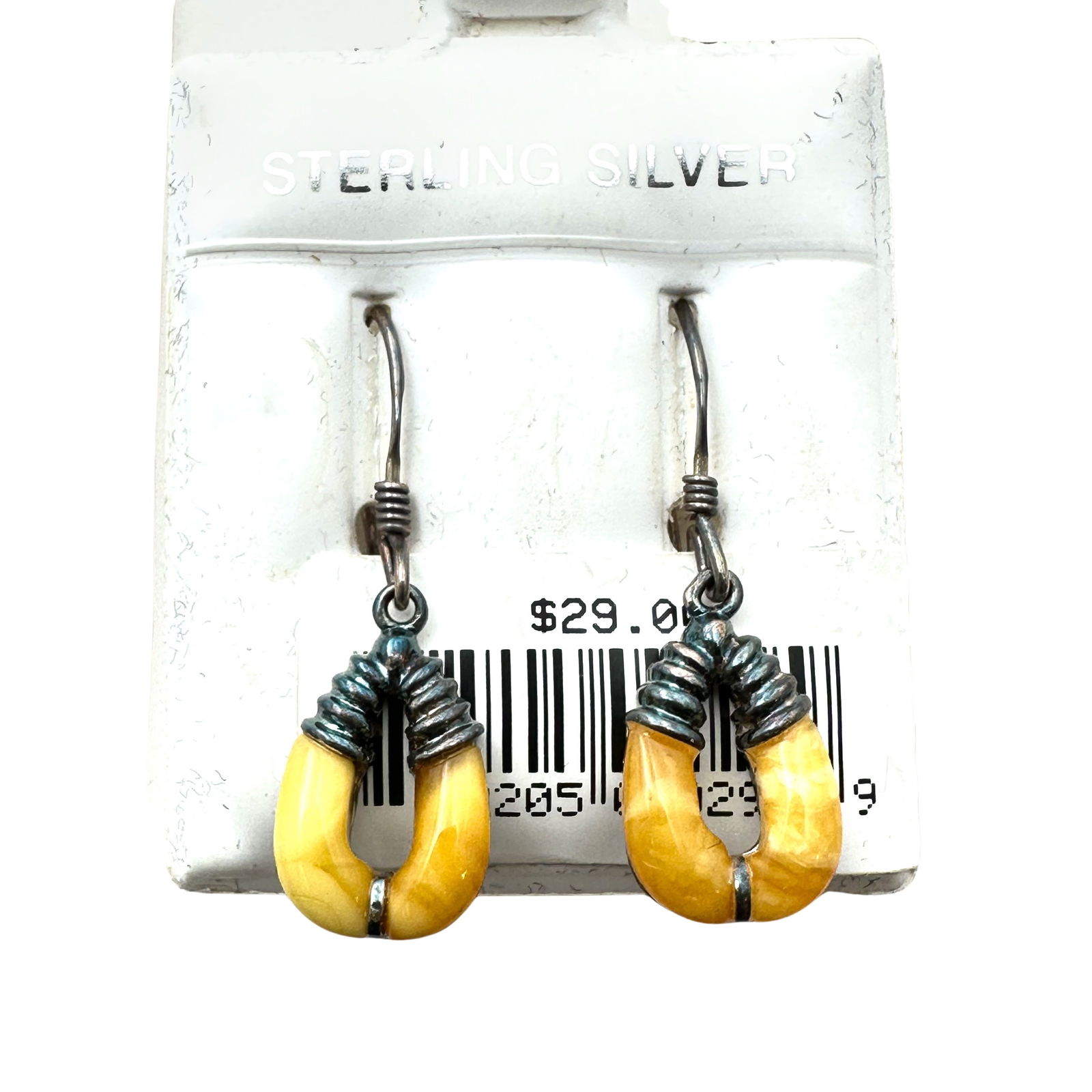 Vintage New Old Stock Egg Yolk Amber Sterling Silver Earrings Pierced 1.25 Inch Original Card (1 of 1)